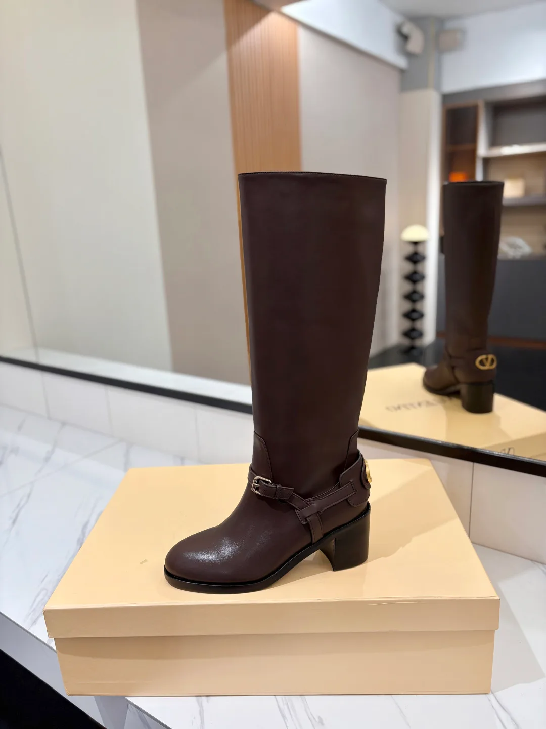Valentino Calfskin VLOGO Knee-High Boots in Brown · view 4