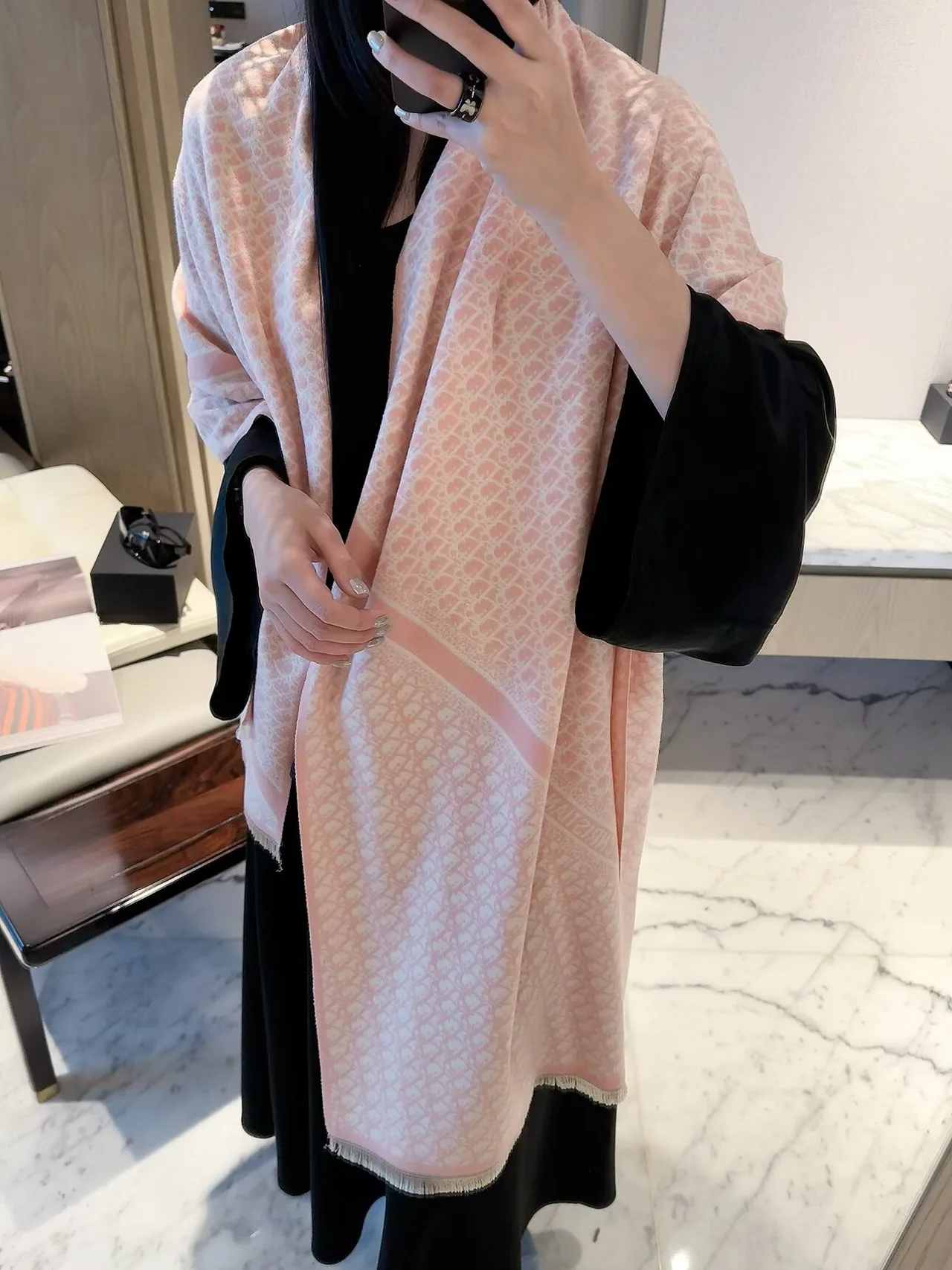 Dior CD Jacquard Scarf in Pink & Black · view 4