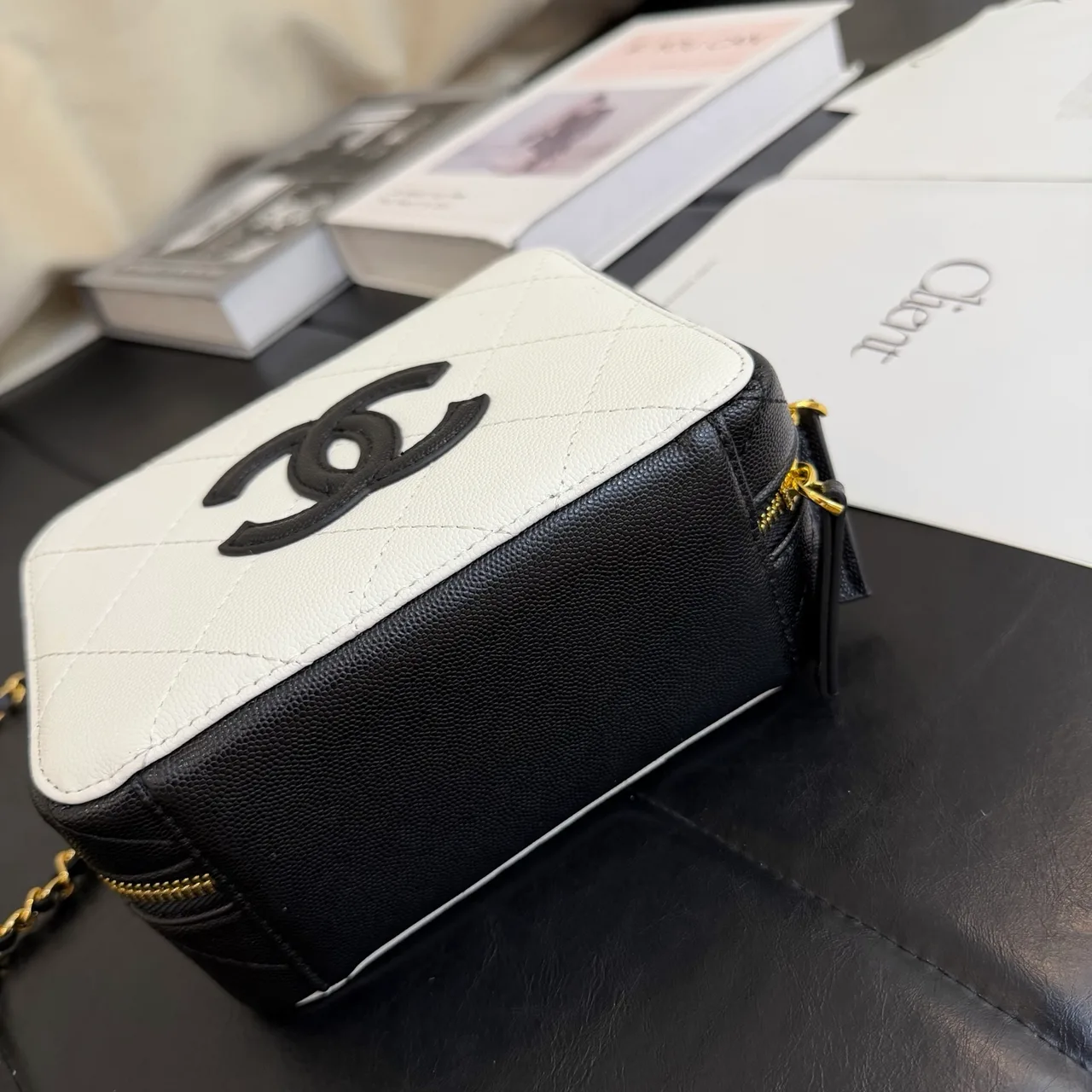 Chanel Quilted Box Shoulder Bag in White · view 5