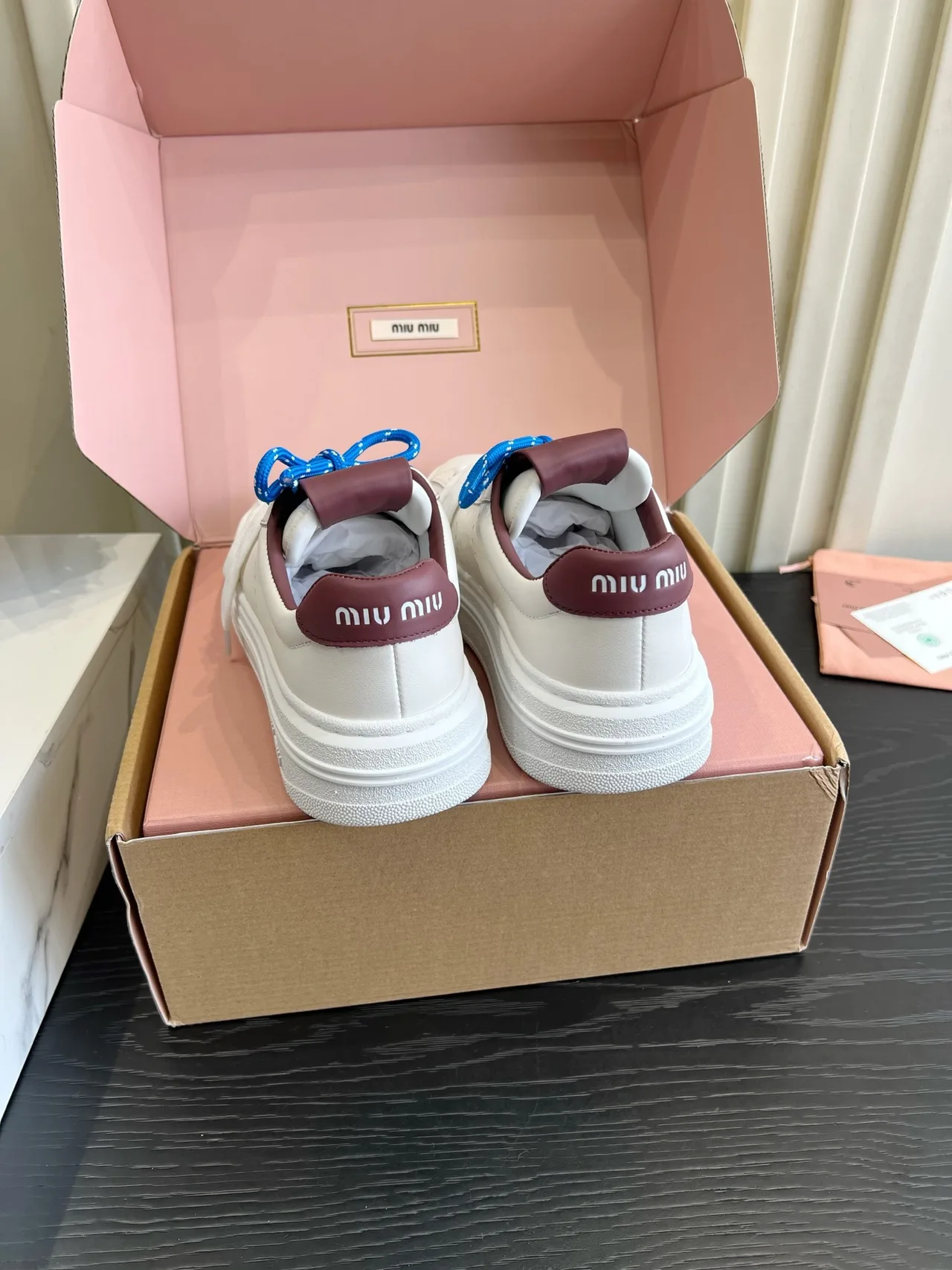 Miu Miu Cowhide Denim Smooth Sneakers in White · view 5