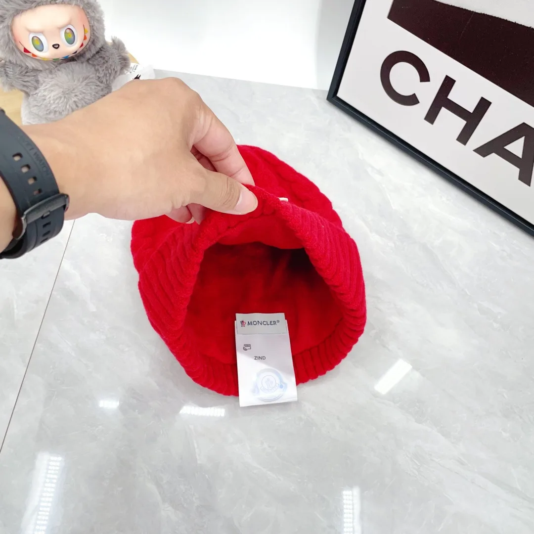 Moncler Wool Ribbed Hat Scarf and Gloves Set in Red · view 7