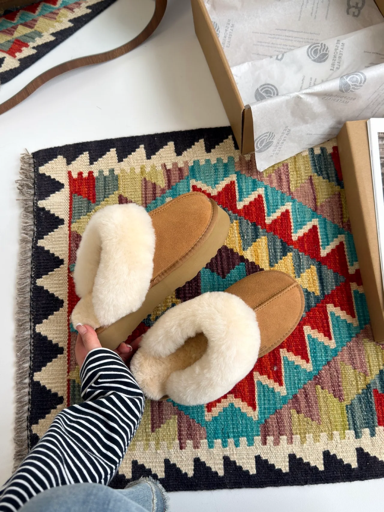 Smooth Plush-Cuff Platform Mules in Brown · view 4