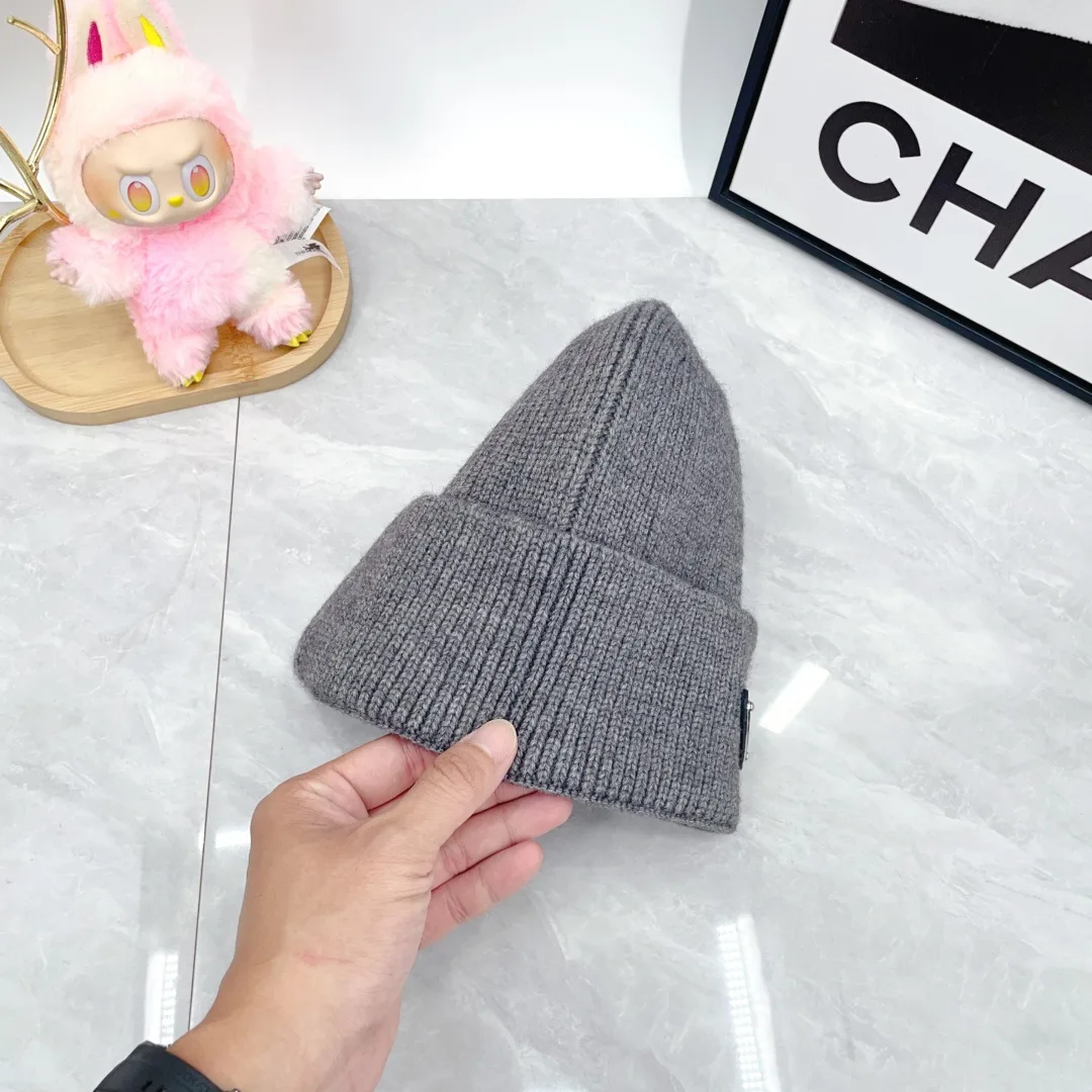 Prada Wool Triangle Logo Knit Beanie in Grey · view 5