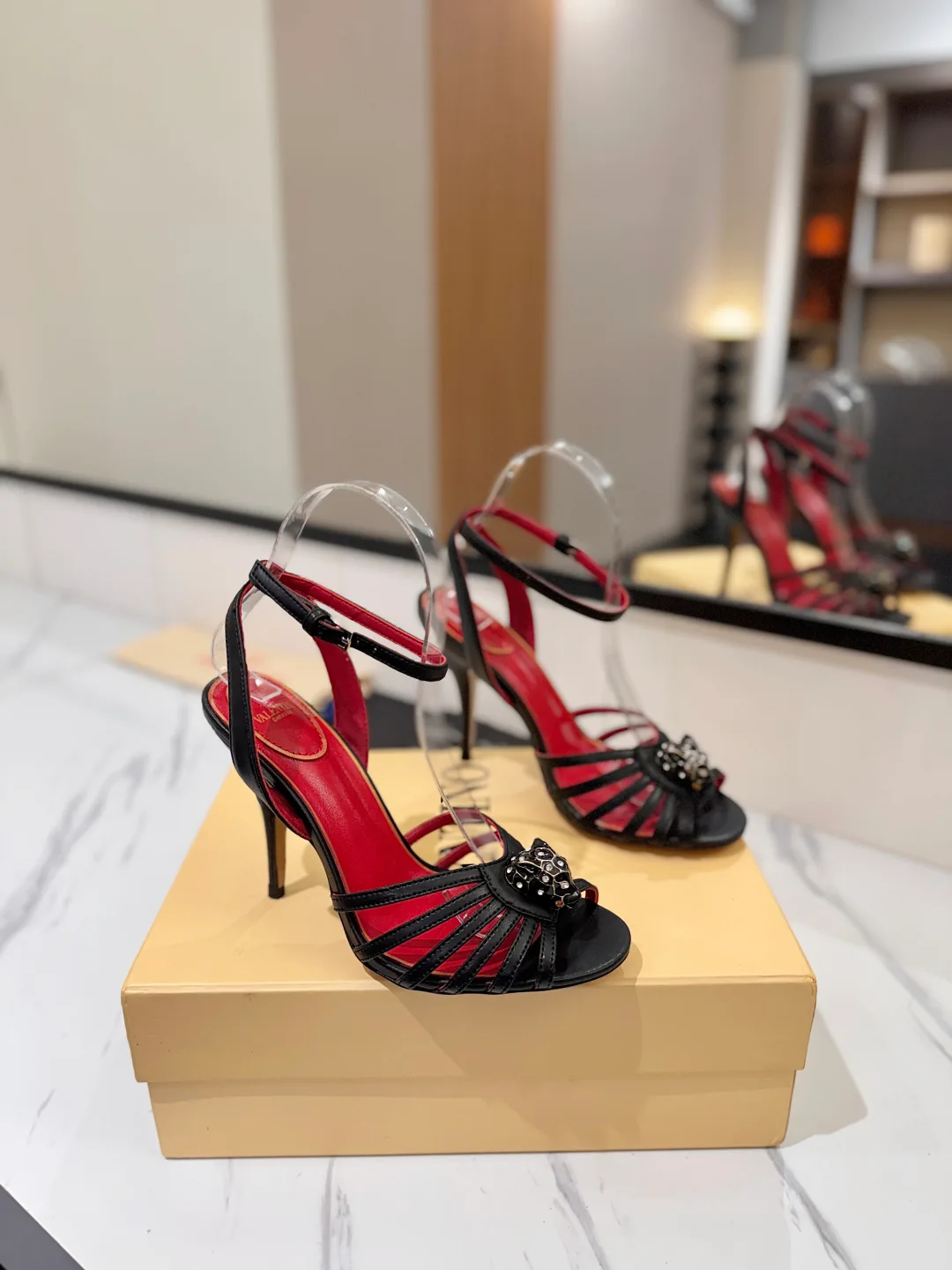 Valentino Jewel-Bow Strap Sandals in Black · view 1