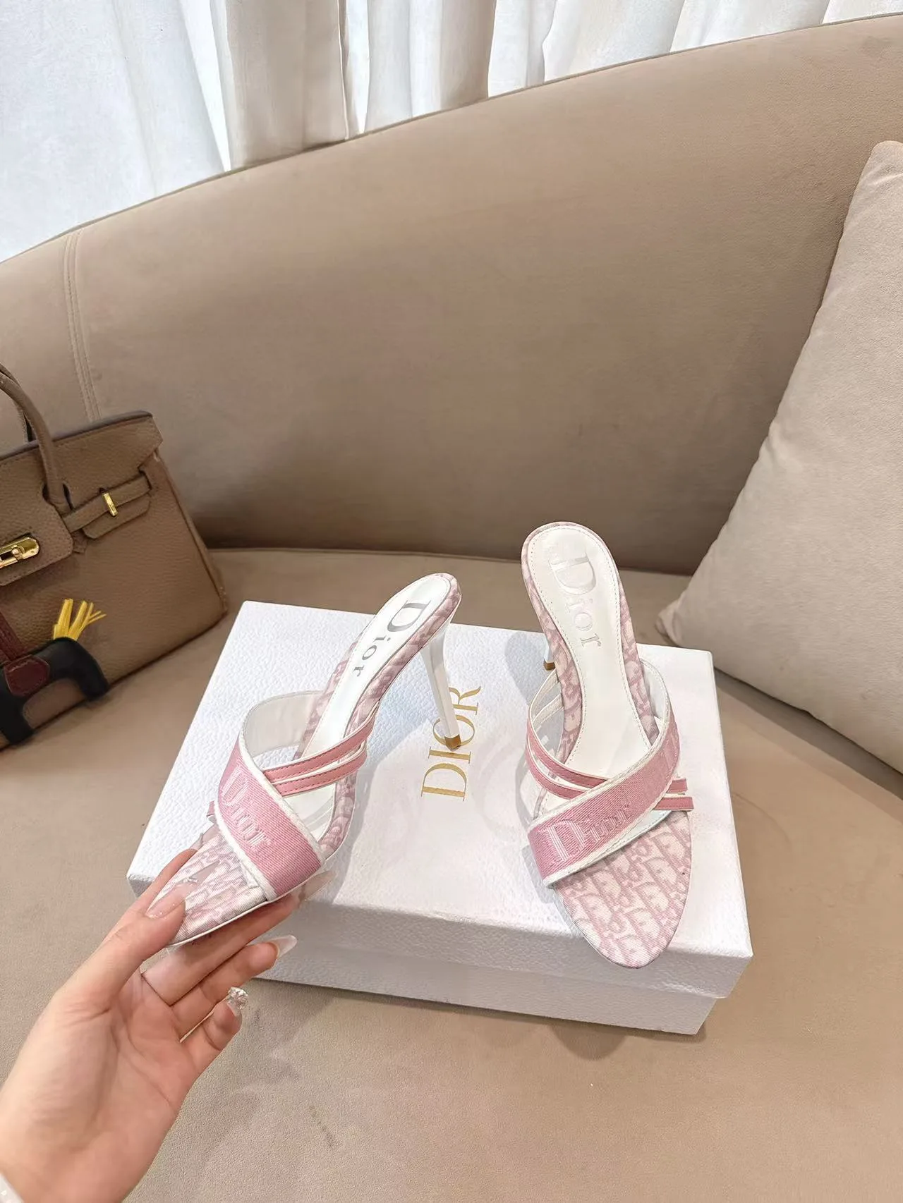 Dior Sheepskin Mules in Pink · view 1