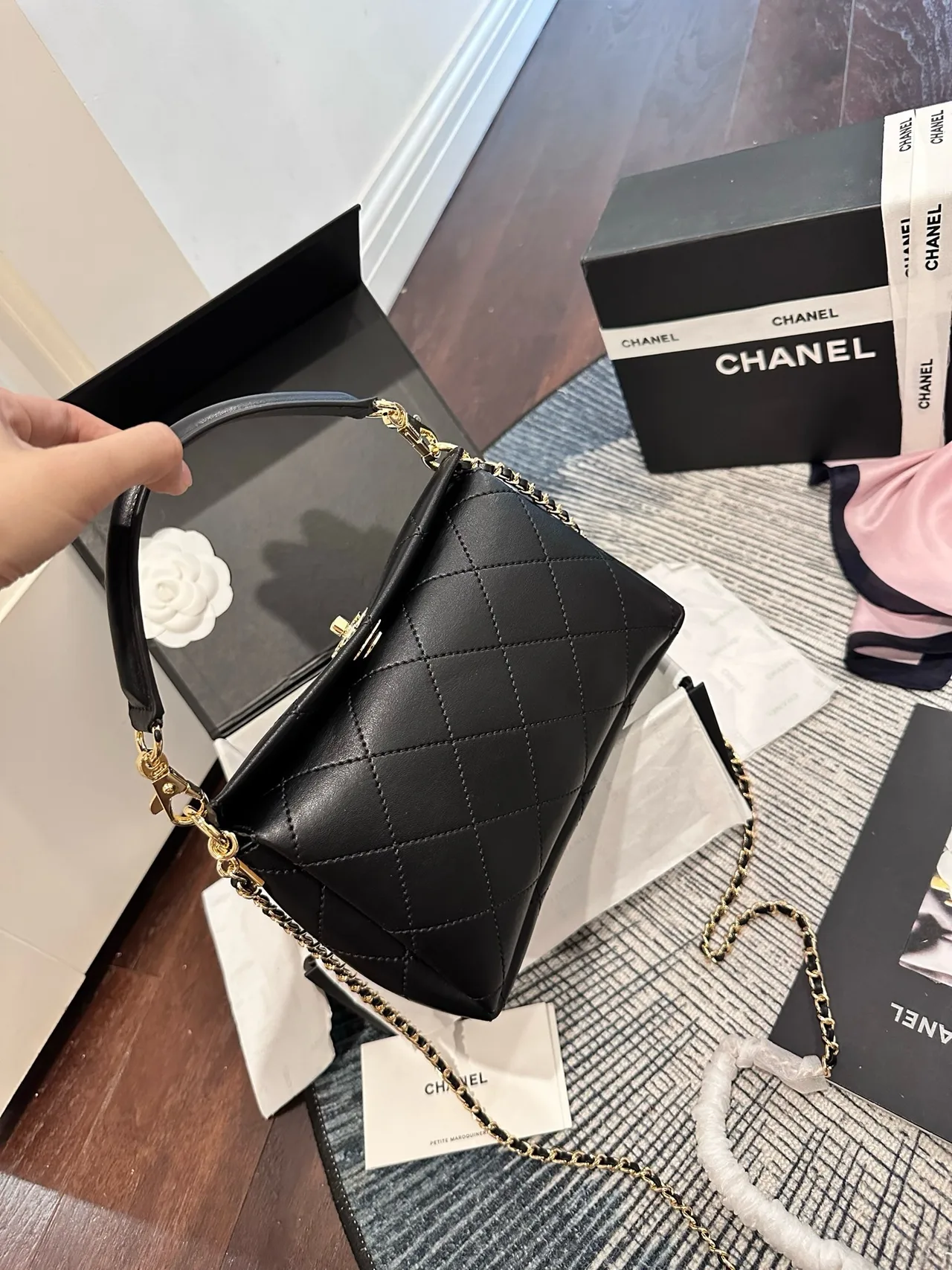 Chanel Calfskin Multi-Compartment Handbag in Black · view 1