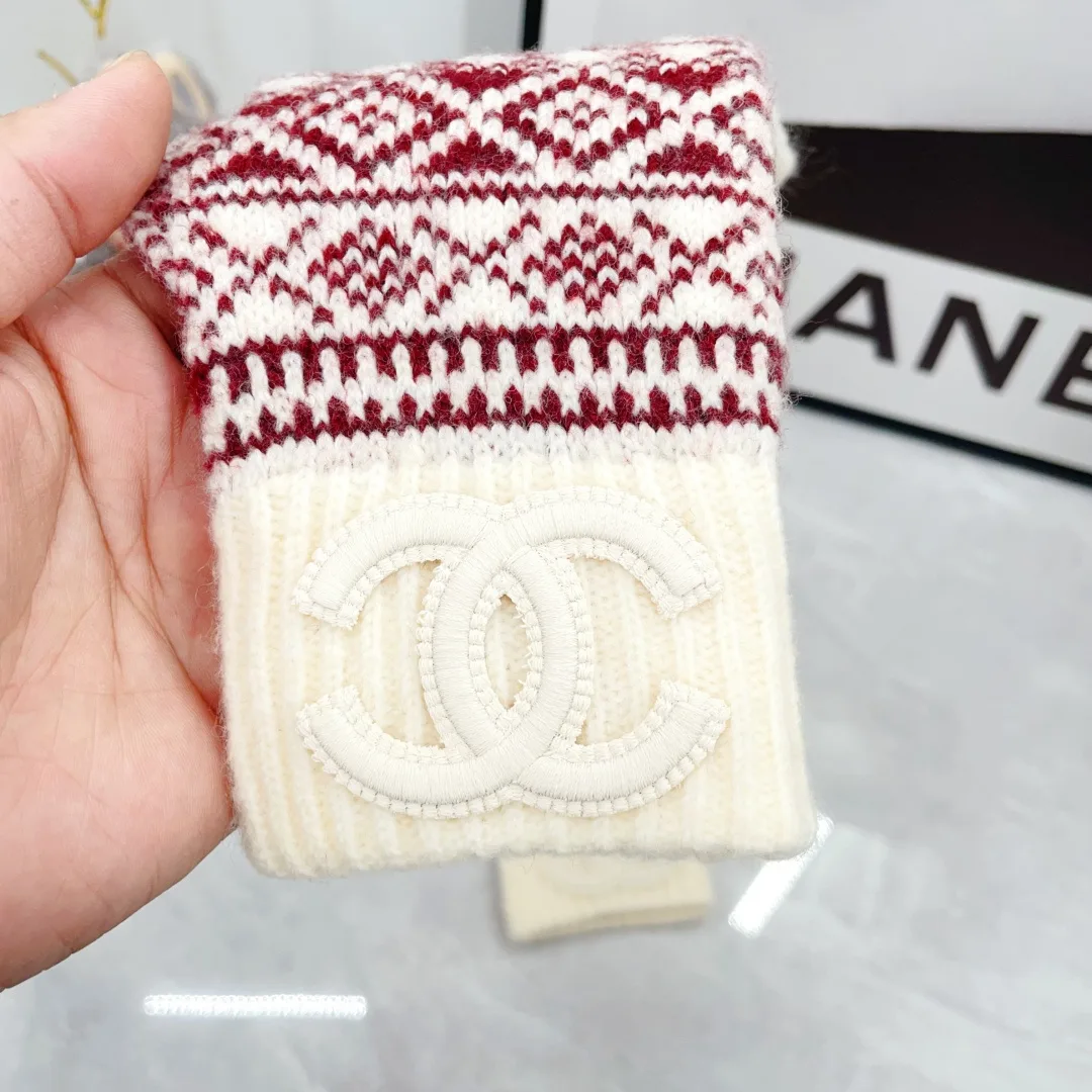 Chanel Wool Hat Scarf and Gloves Set in White · view 8