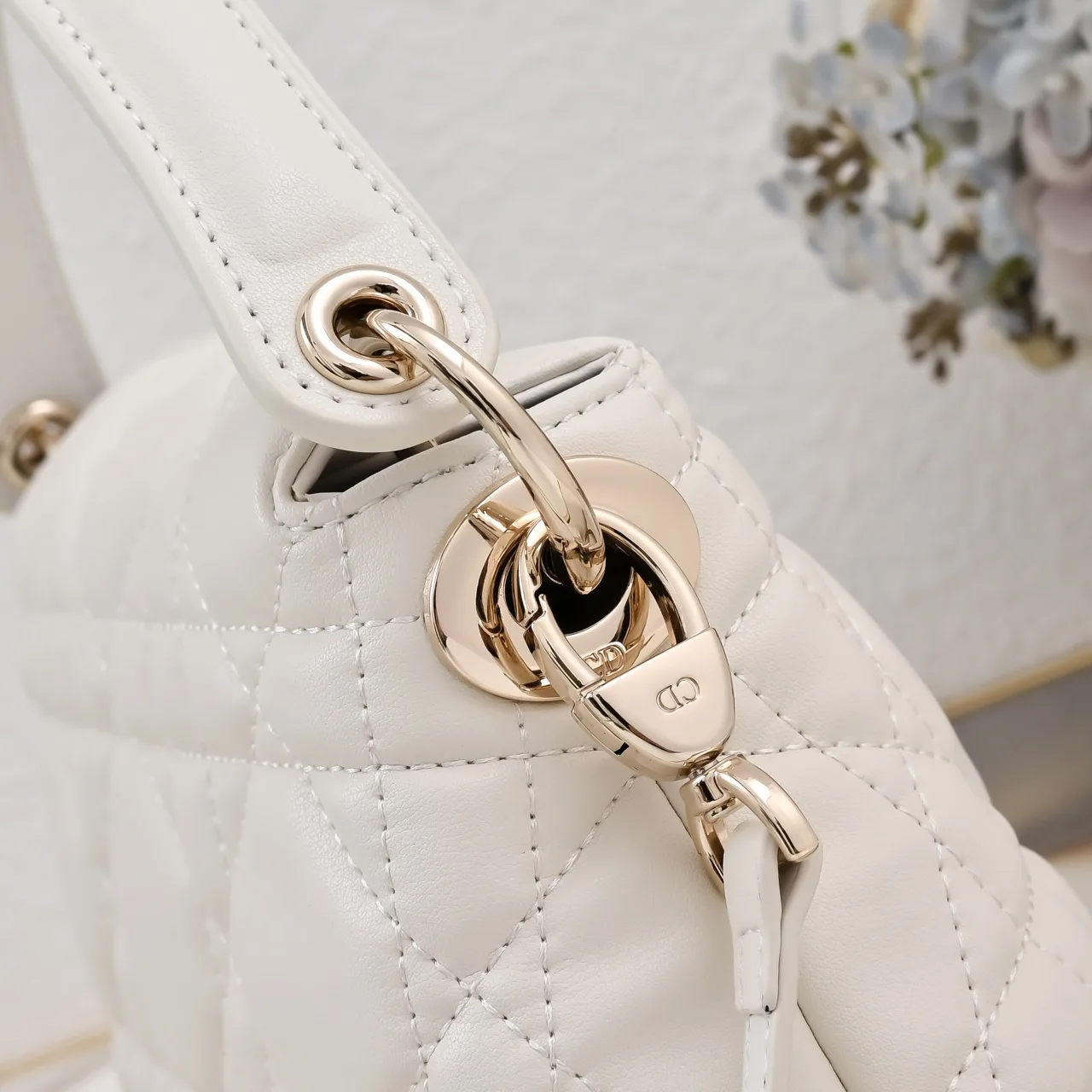 Dior Sheepskin Quilted Top-Handle Bag in White · view 5