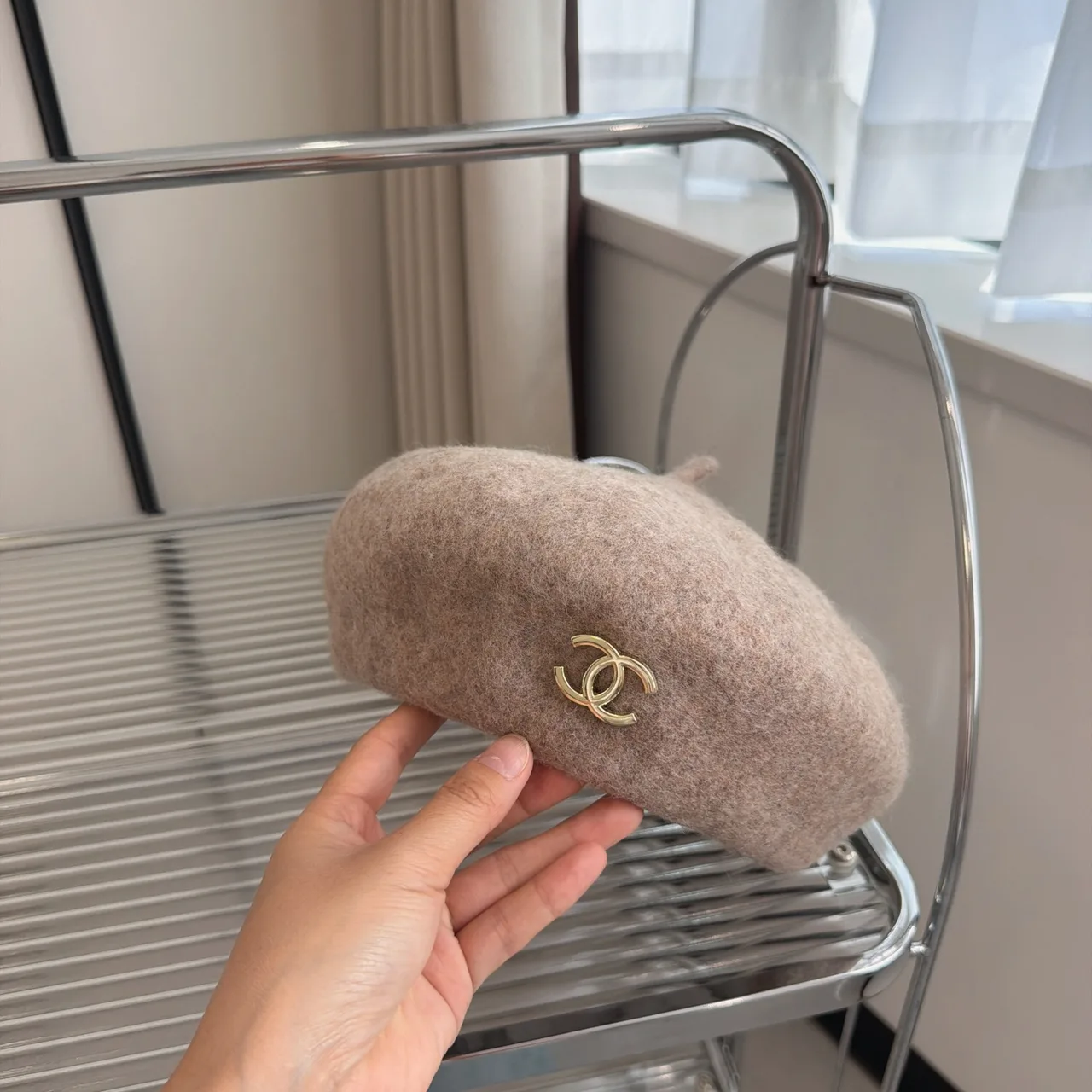 Chanel CC Beret in Grey & Cream & Black · view 1