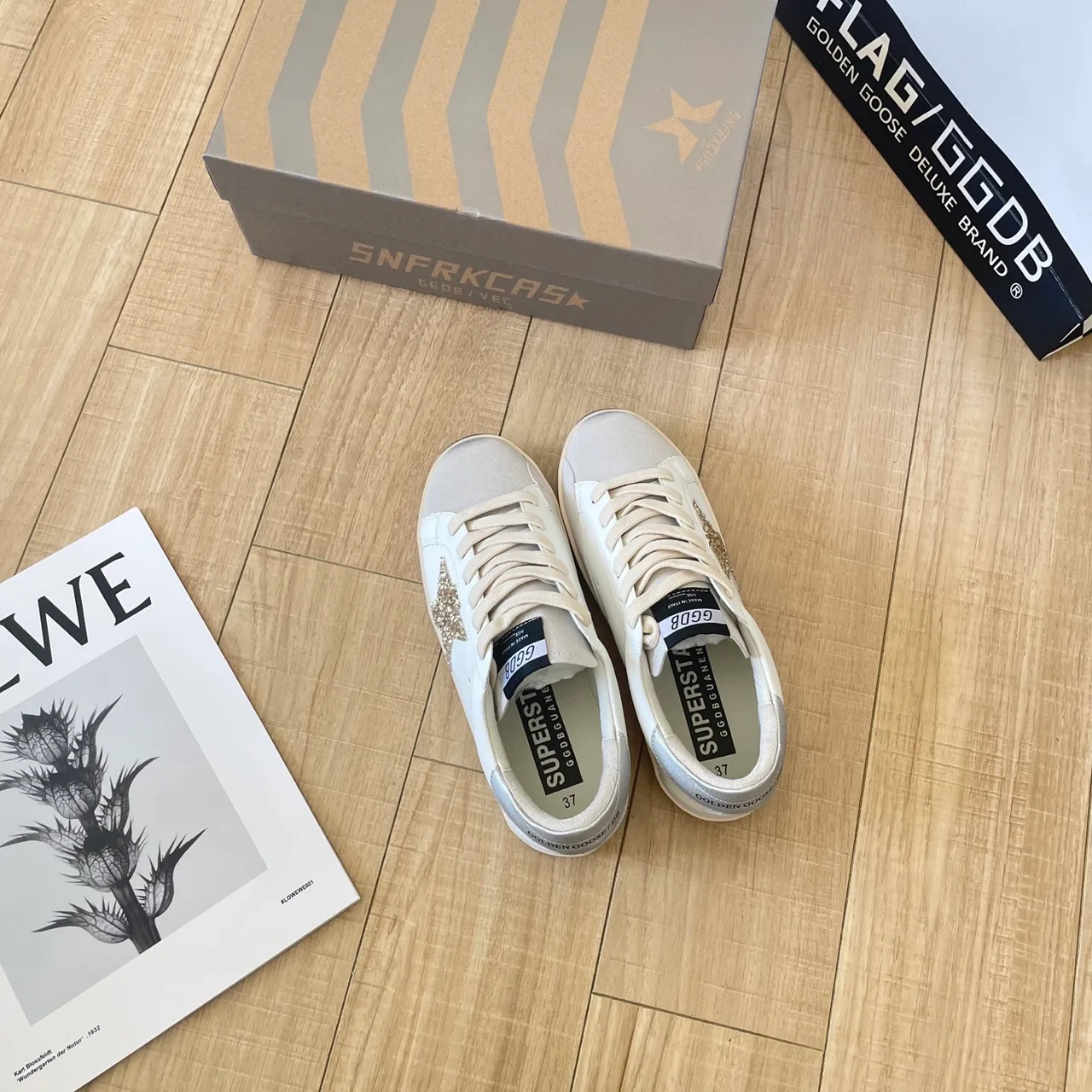 Golden Goose Calfskin Crystal Star Sneakers in White · view 8