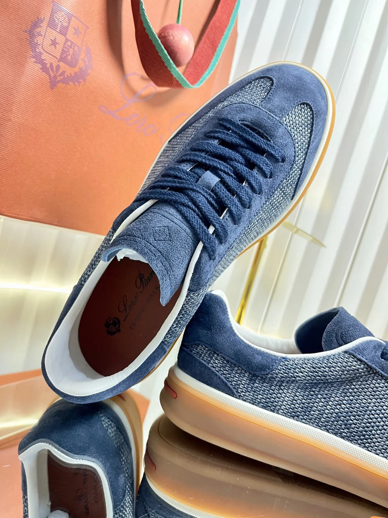 Loro Piana Cashmere Low-Top Sneakers in Blue · view 8