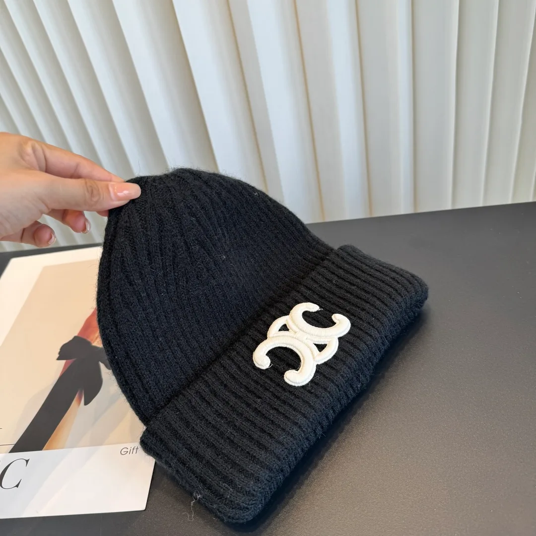 Celine Ribbed Beanie in Black · view 8