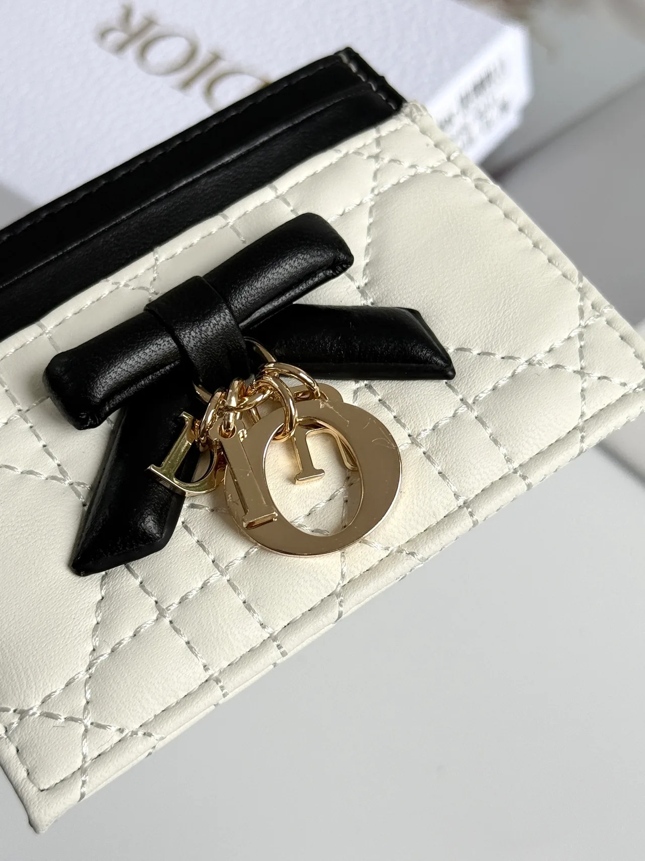 Dior Lambskin Bow Cardholder in White · view 3