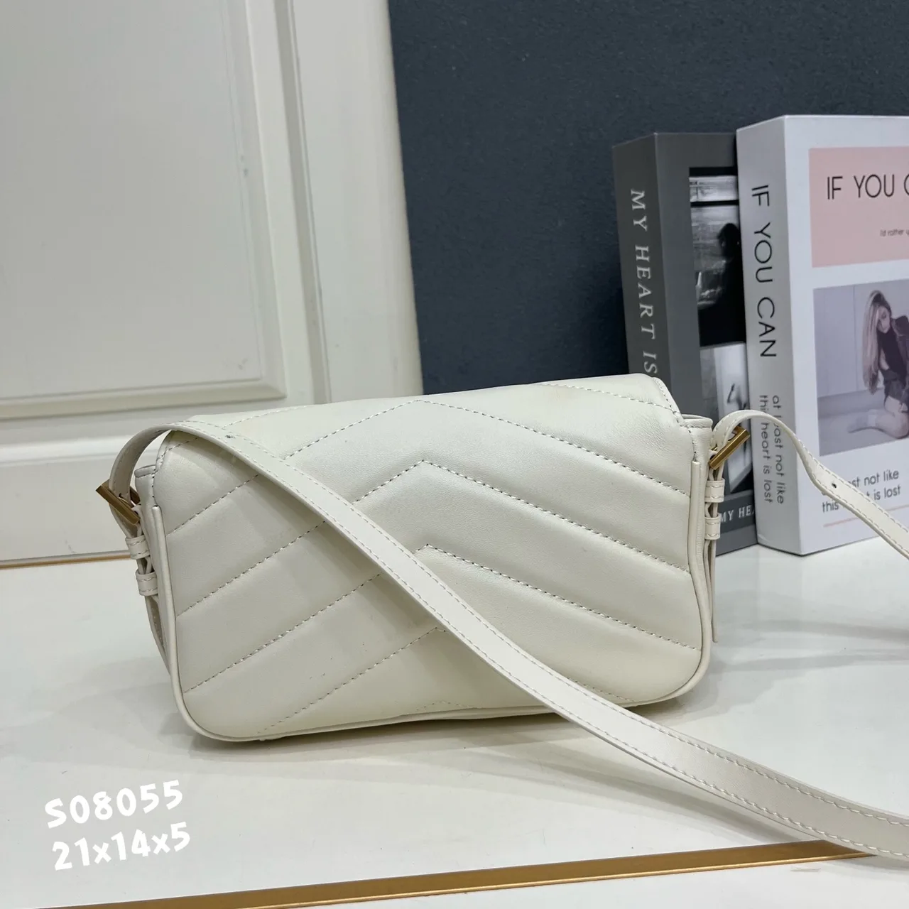 Saint Laurent Sheepskin Quilted Crossbody Bag in White · view 2