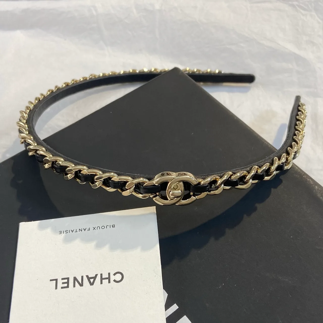 Chanel Lambskin Chain Headband in Black · view 1