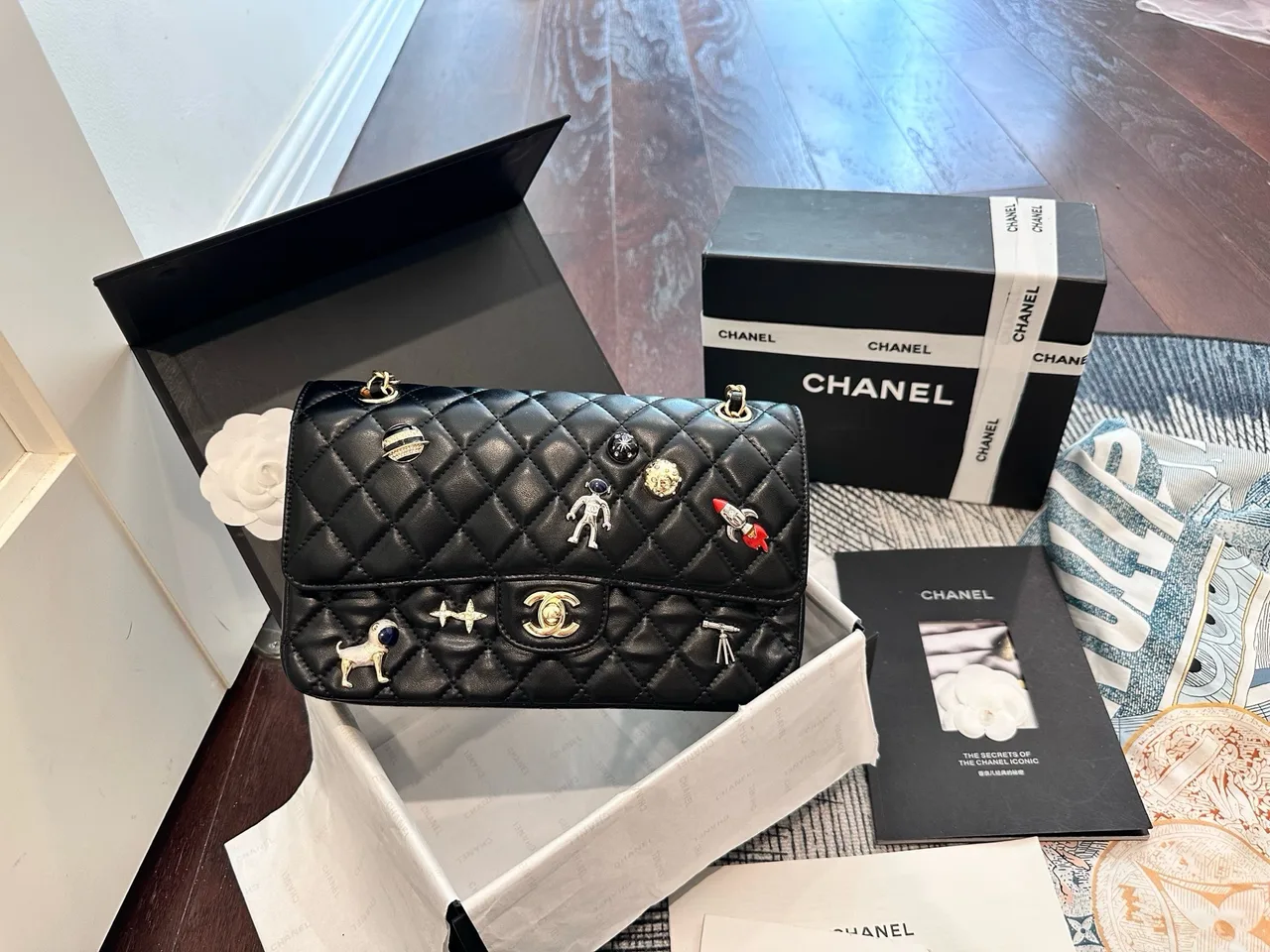Chanel Decorated Flap Shoulder Bag in Black · view 1