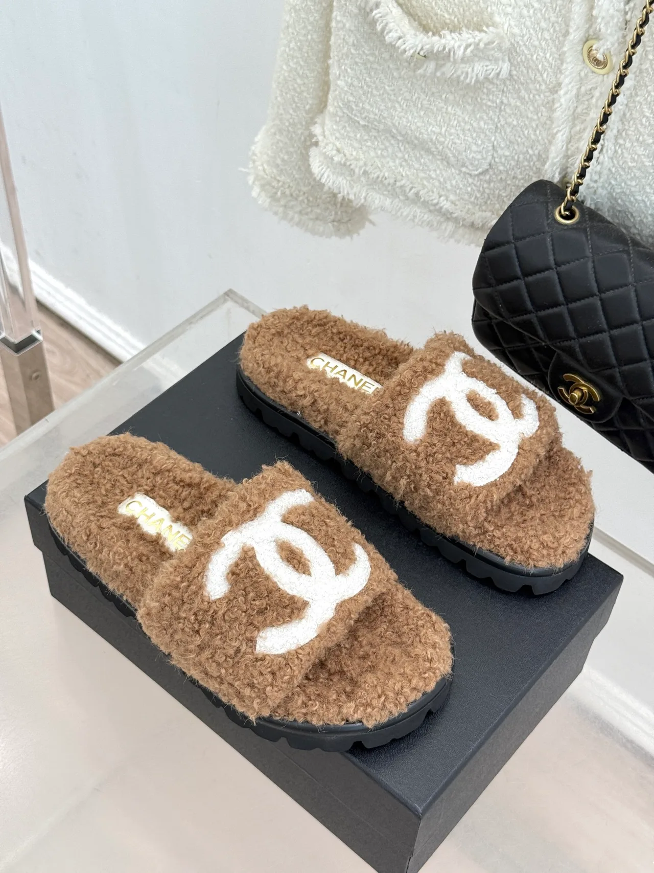 Chanel Denim Slippers in Tan · view 3