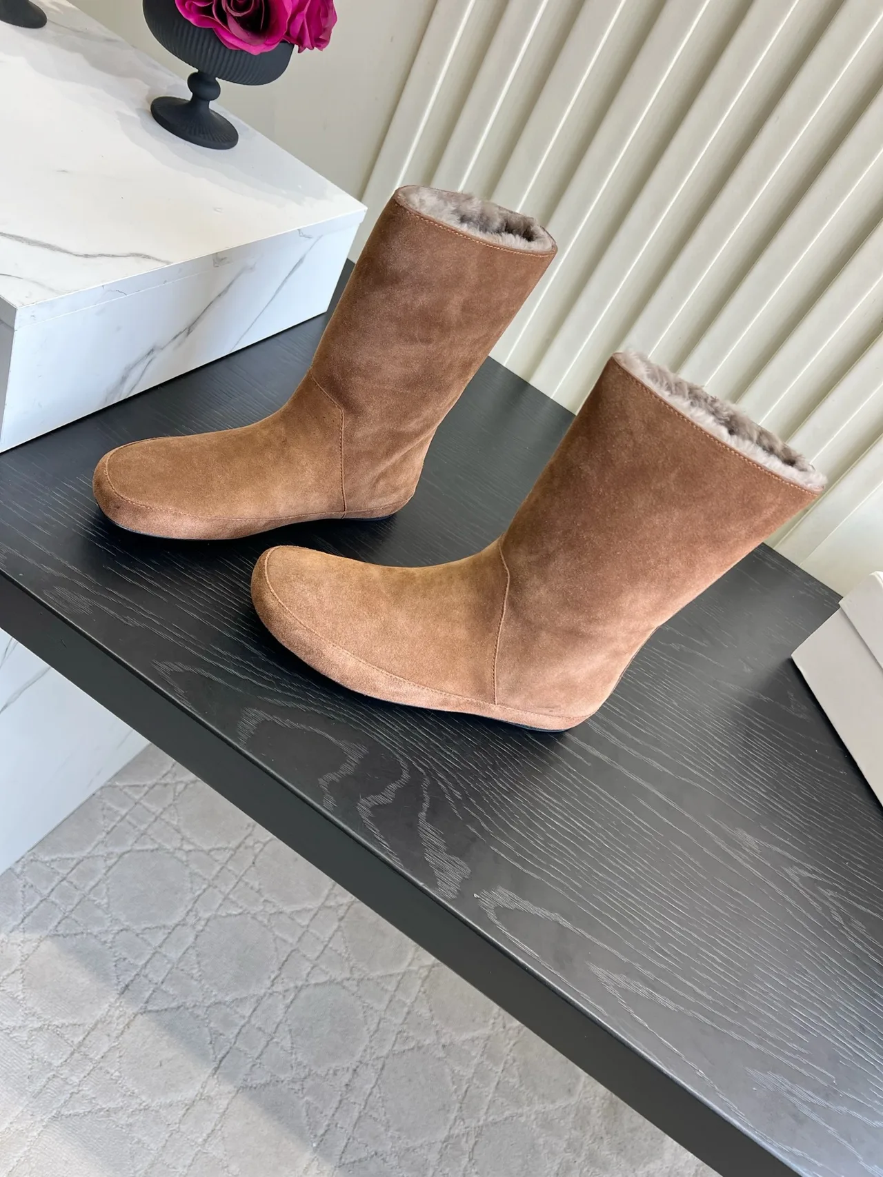 The Row Cowhide Suede-Look Round-Toe Boots in Brown · view 2