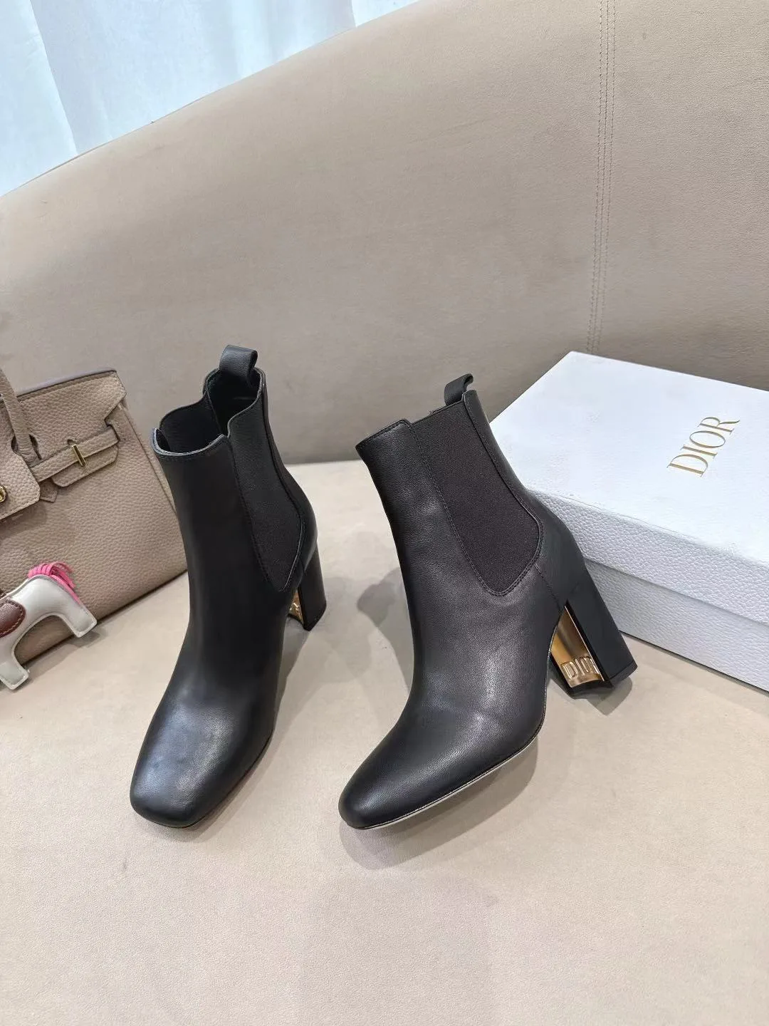 Dior Glossy Square-Toe Ankle Boots in Black · view 4