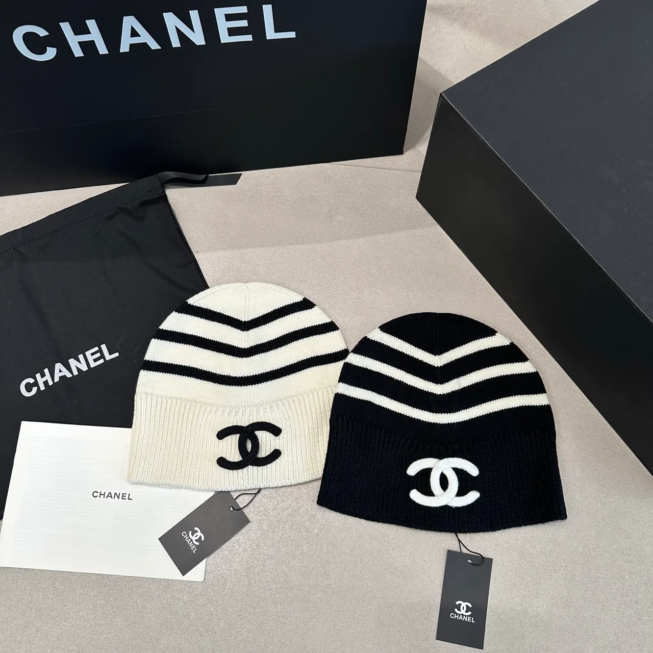 Chanel Striped Beanie in Black & White · view 7