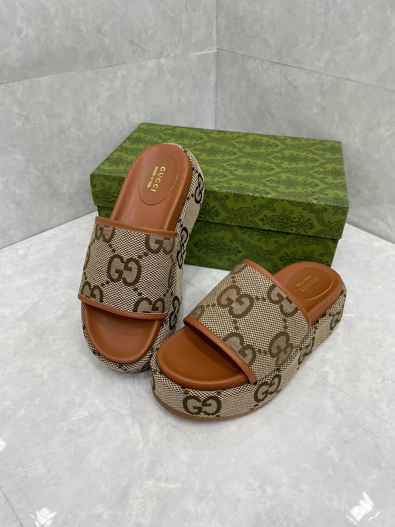 Gucci Platform Slides in Beige · view 5