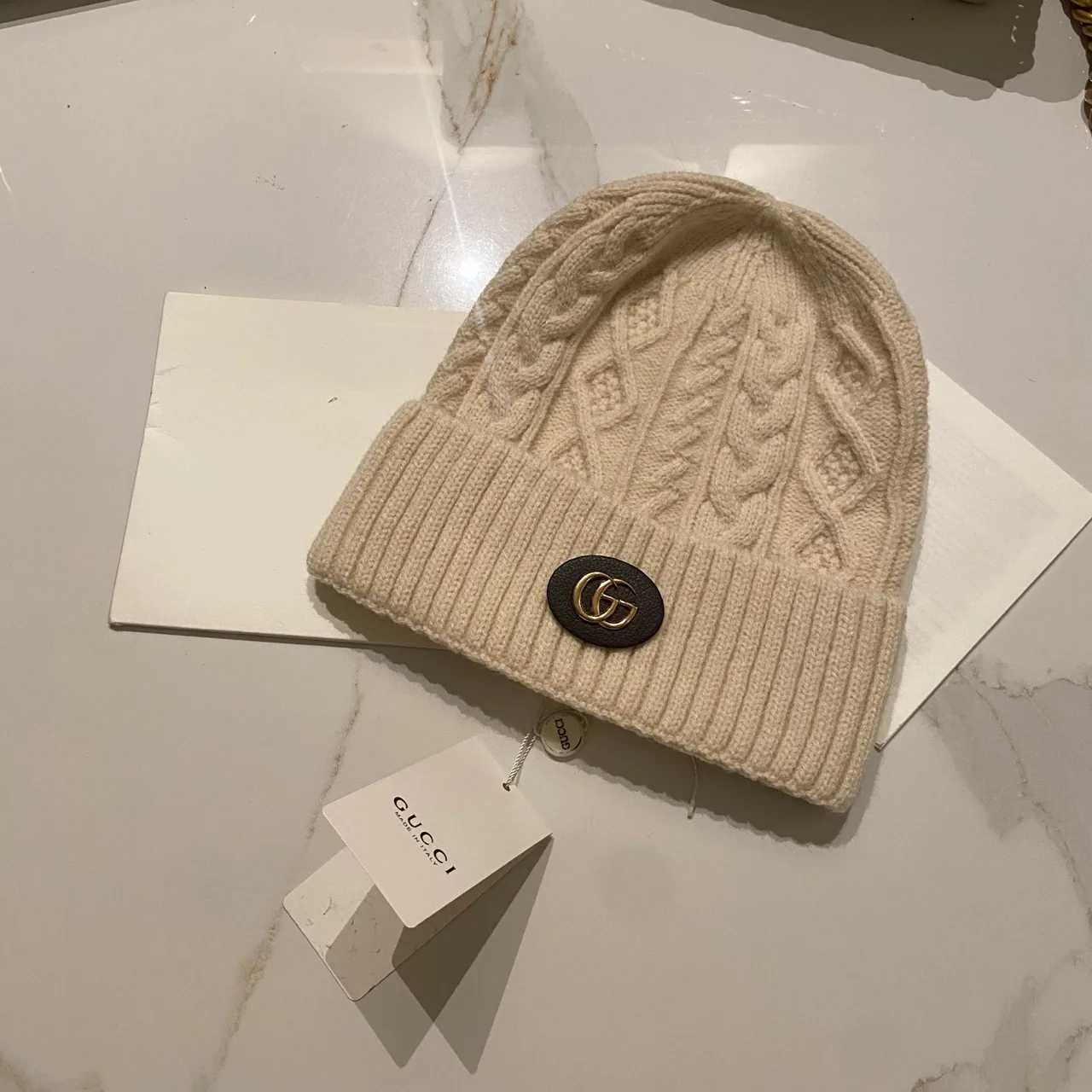 Gucci Cable-Knit Beanie in Black & Grey & White & Cream & Tan · view 4