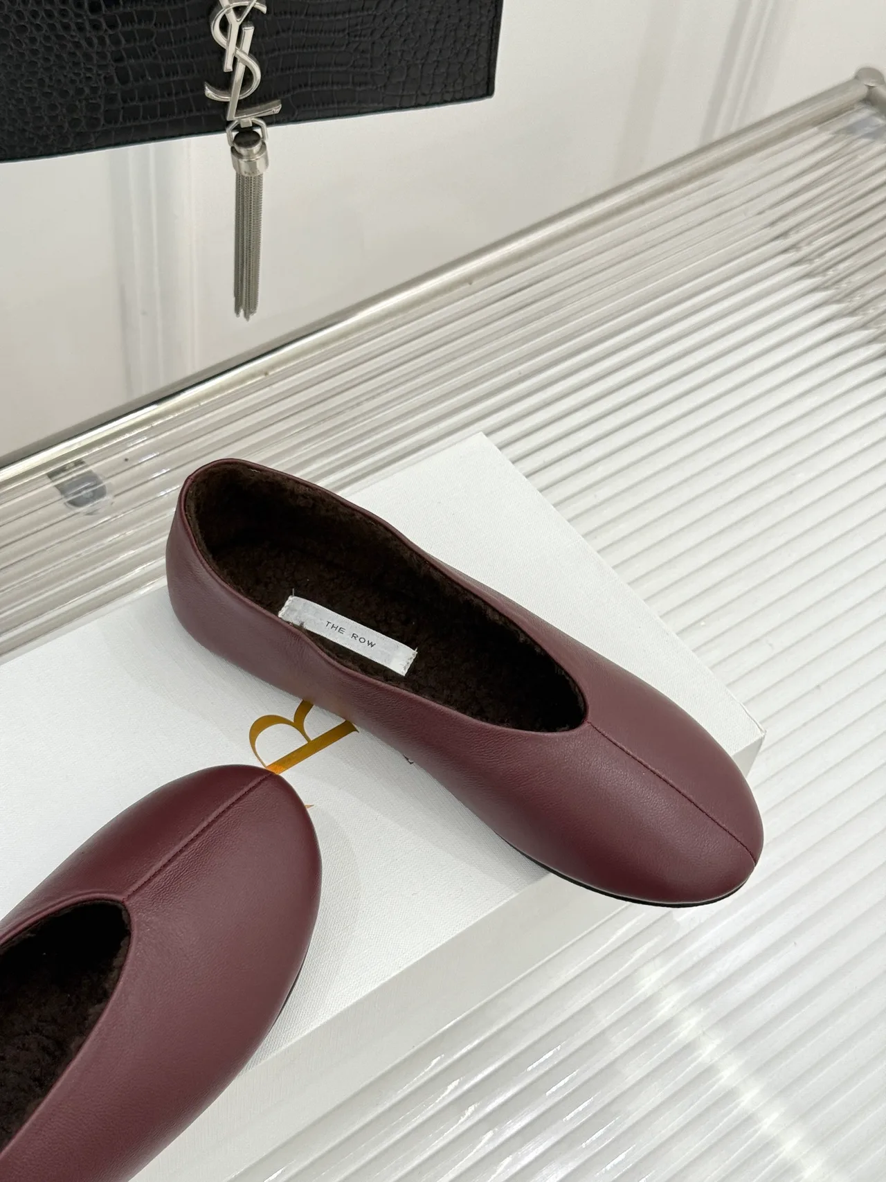 The Row Smooth Square-Toe Lined Ballet Flats in Burgundy · view 5
