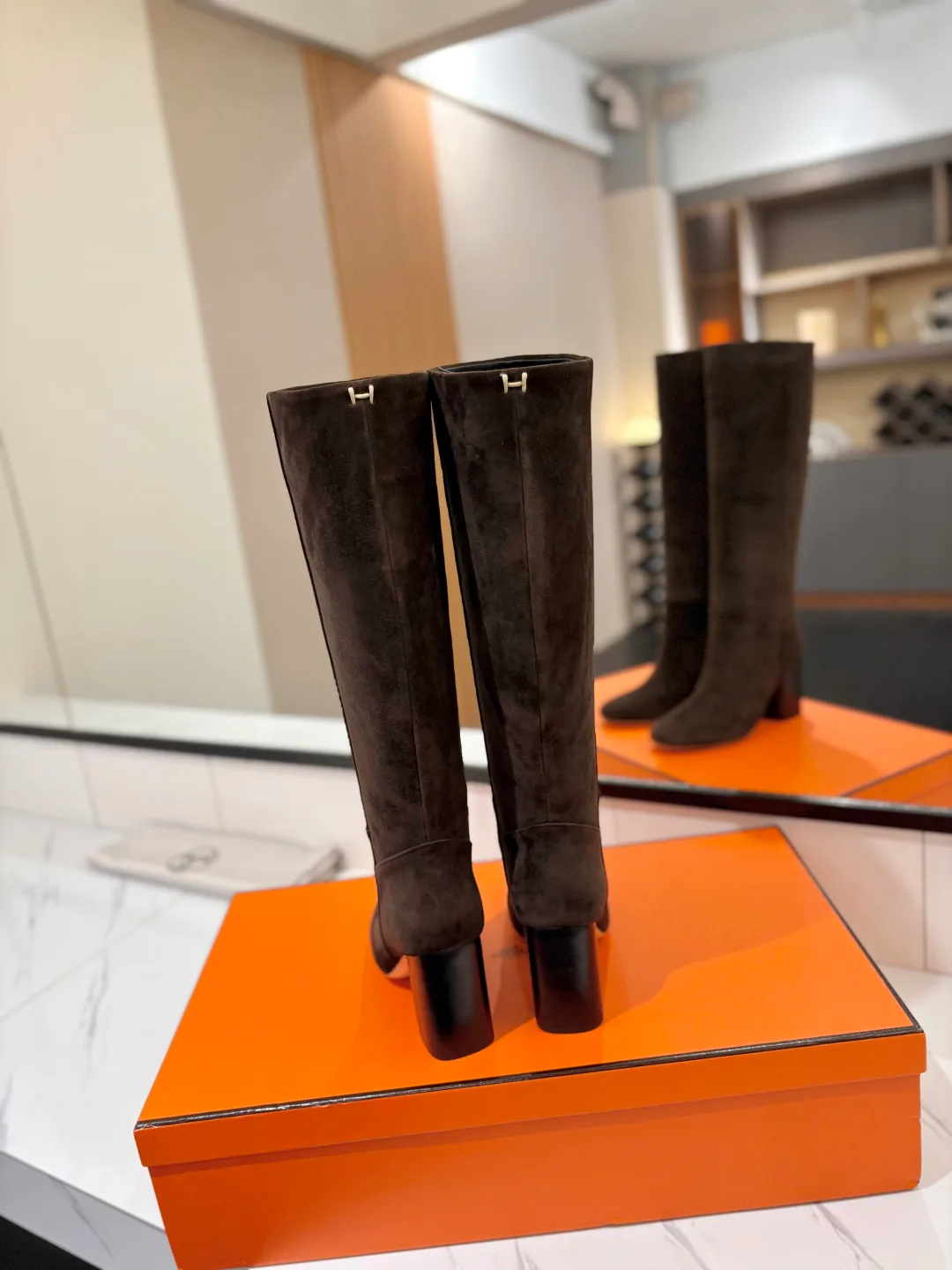 Hermes Cowhide Knee-High Boots in Brown · view 6