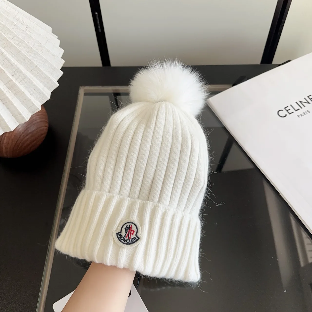 Moncler Beanie in White · view 3