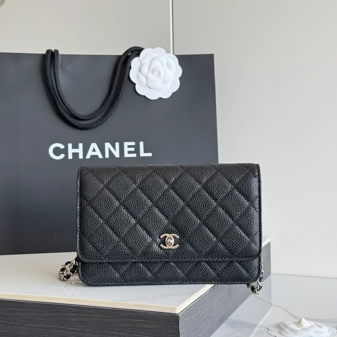 Chanel Calfskin Quilted Chain Wallet in Black · view 2