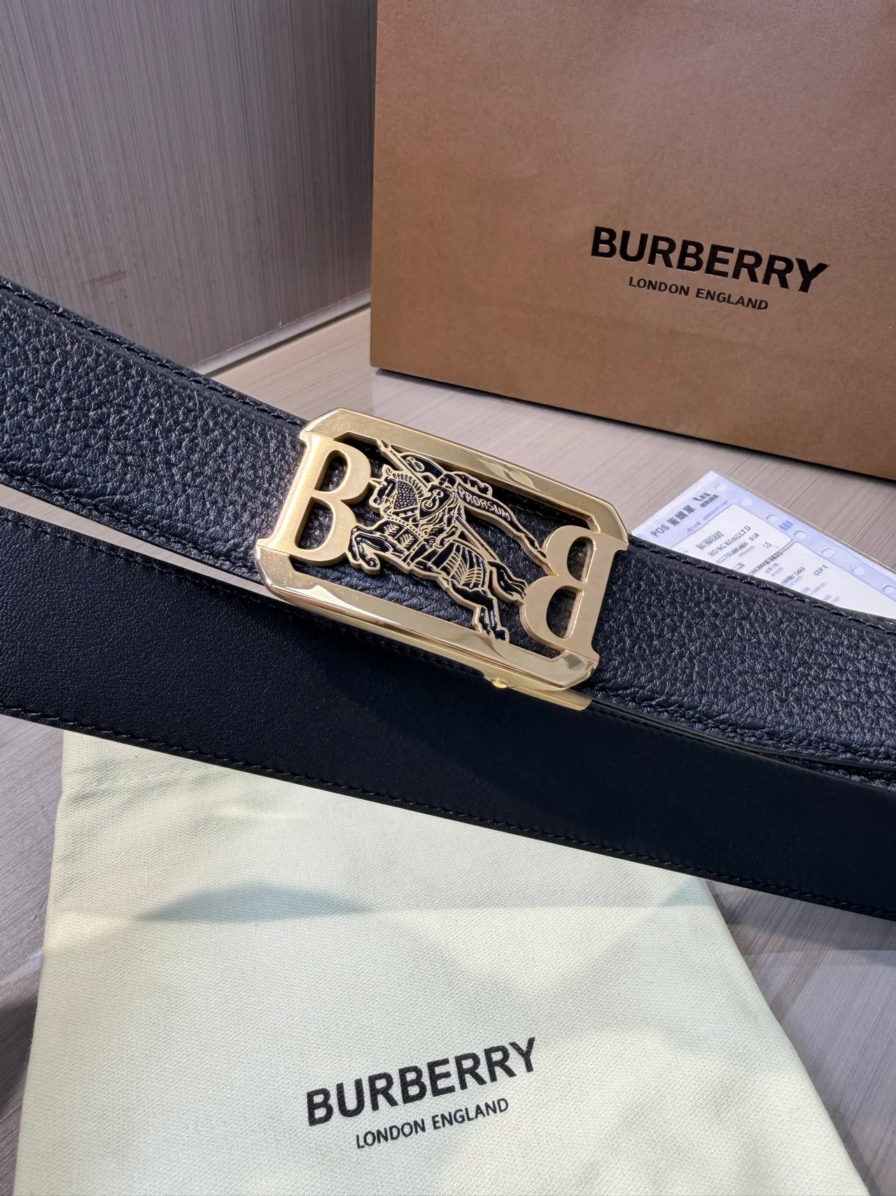 Burberry Calfskin Glossy Belt in Black · view 5