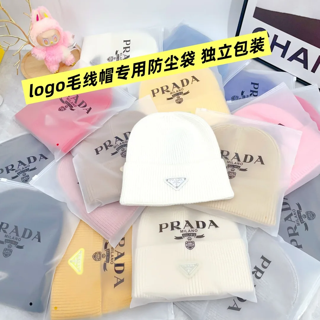 Prada Wool Triangle Logo Knit Beanie in White · view 8