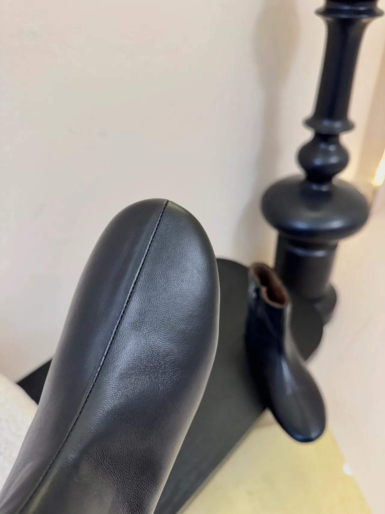 Glossy Round-Toe Lined Ankle Boots in Black · view 6