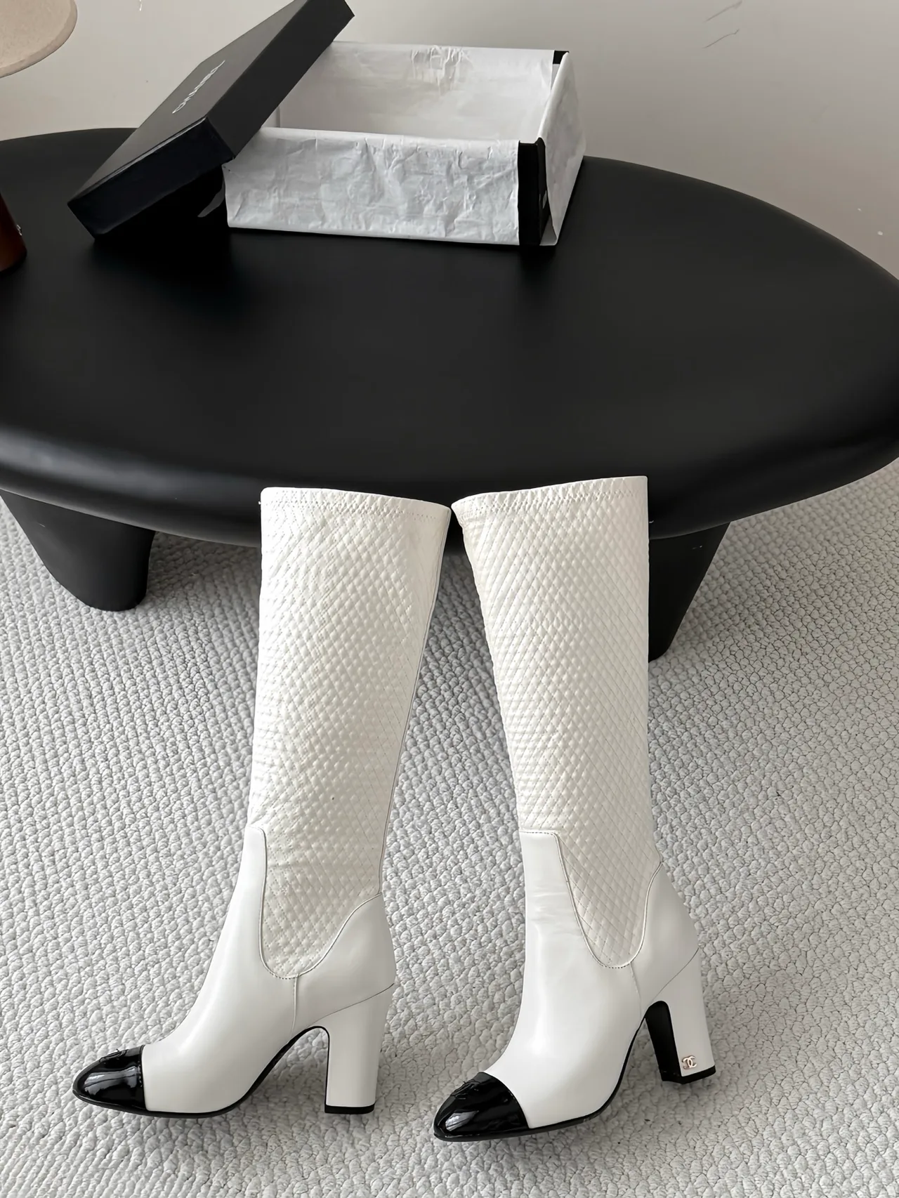 Chanel Cowhide Boots in White · view 6