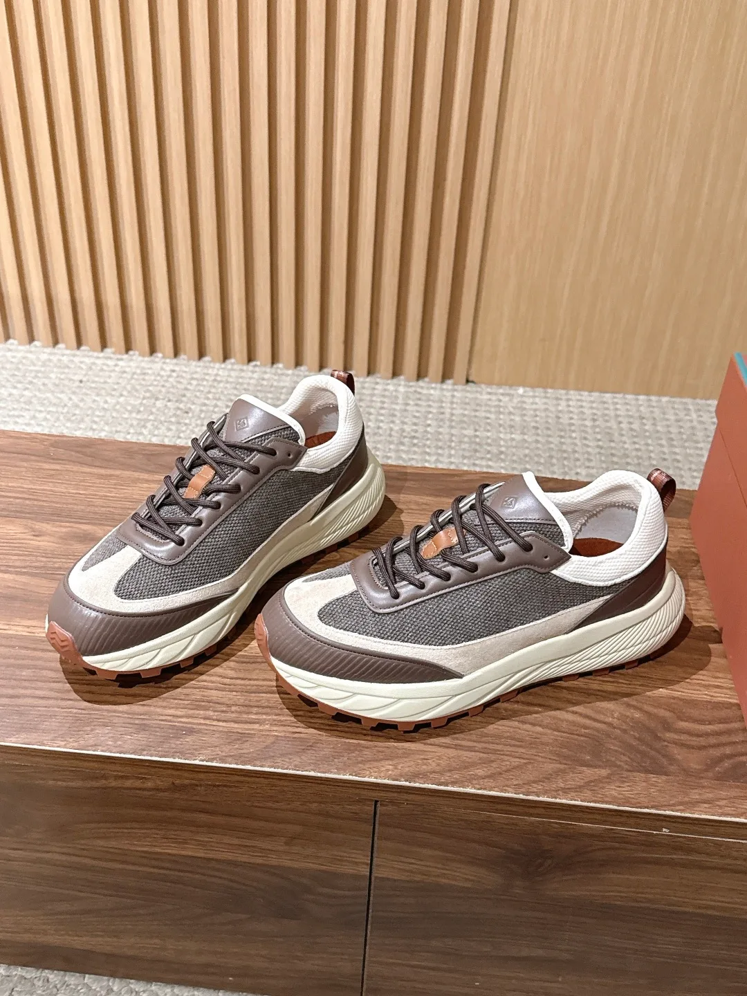 Cowhide Panel Lace-Up Sneakers in Brown · view 2