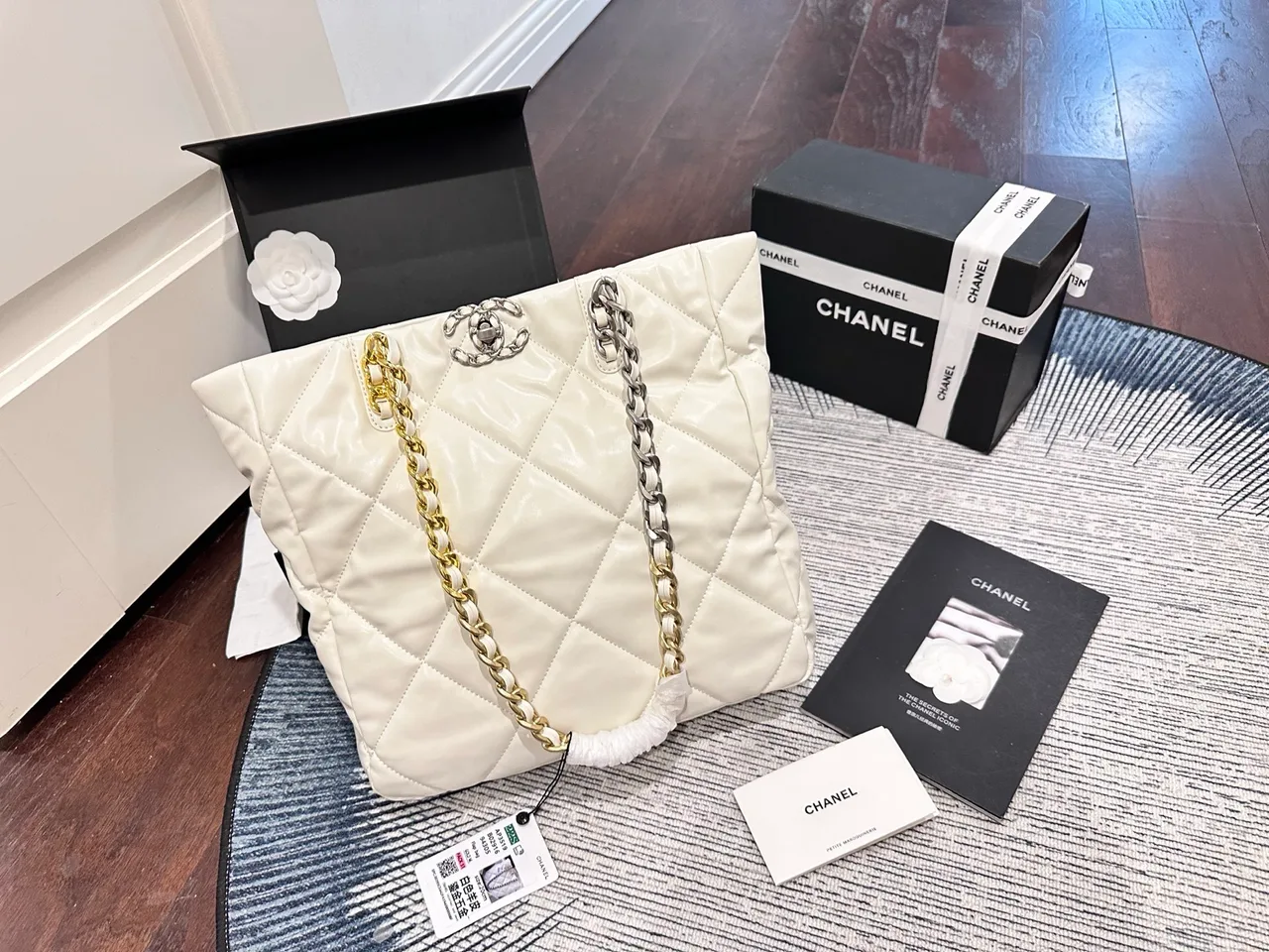 Chanel Chain Tote in White · view 1