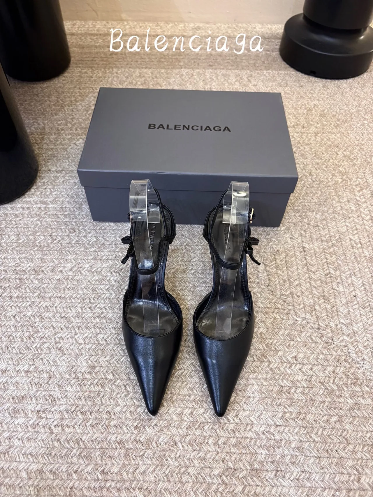 Balenciaga Glossy Pointed-Toe Ankle Strap Pumps in Black · view 1