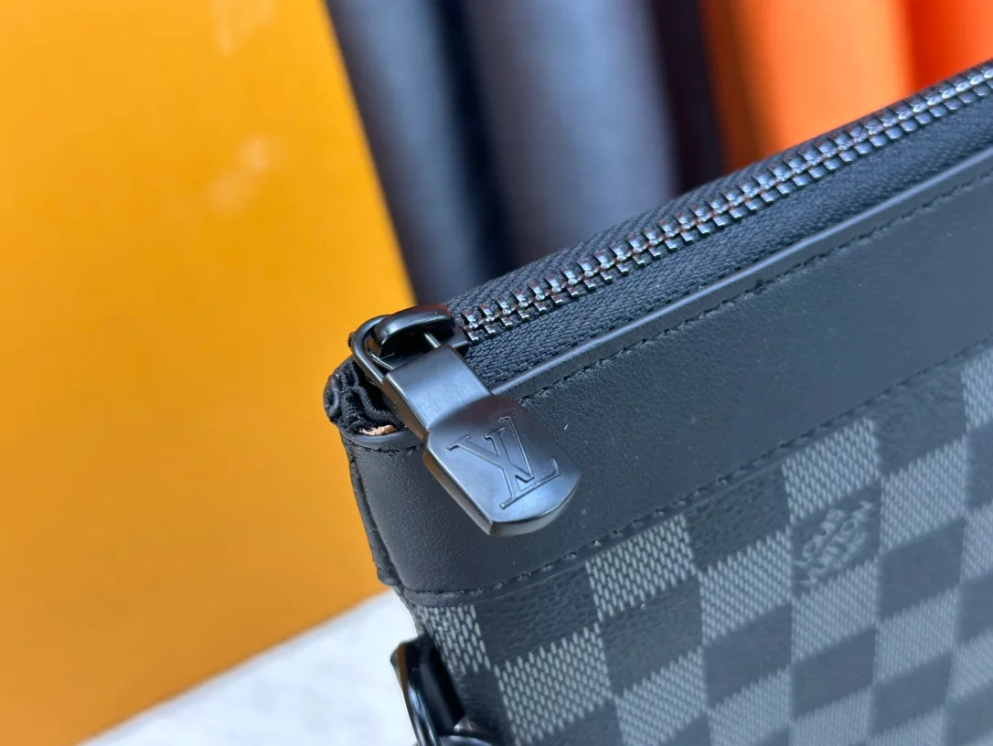 Louis Vuitton Canvas Check Damier Wristlet Pouch in Black · view 5
