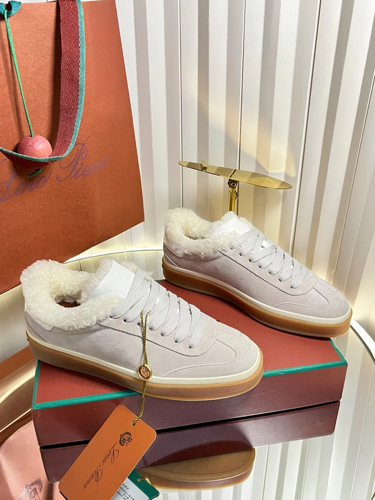 Cashmere Round-Toe Lined Low-Top Sneakers in White · view 2
