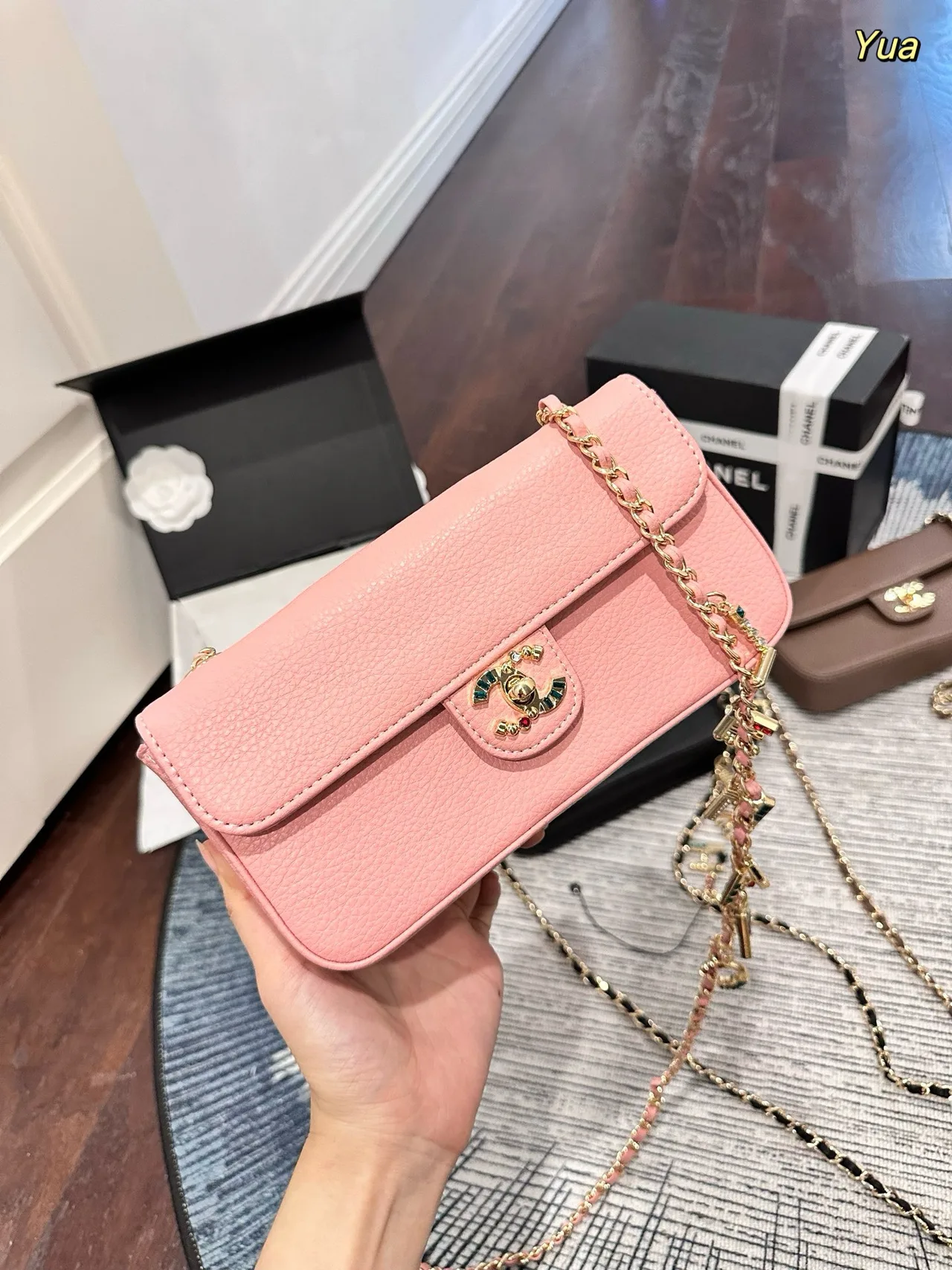 Chanel Badge Flap Shoulder Bag in Pink · view 1