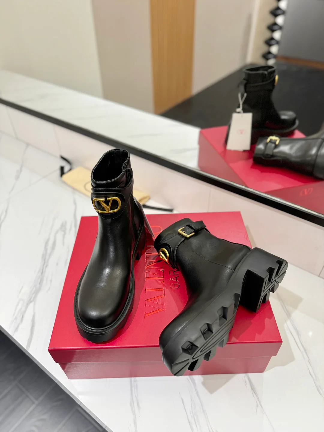 Valentino Calfskin Smooth Ankle Boots in Black · view 4