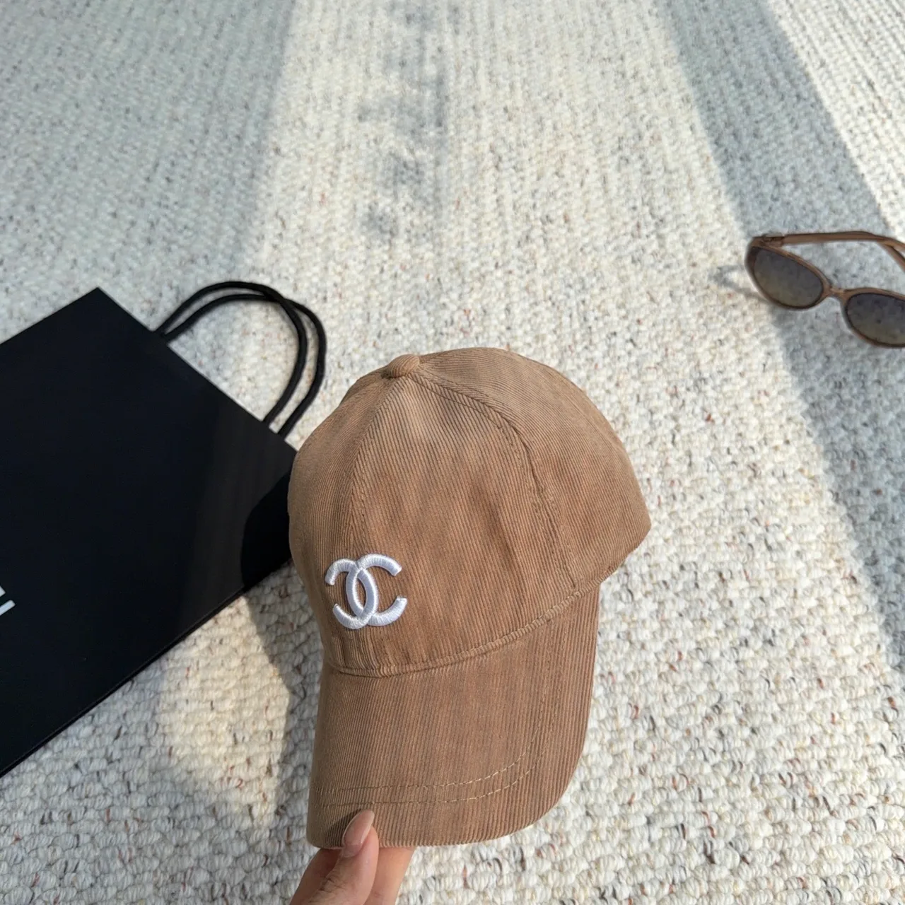 Chanel Corduroy Baseball Cap in Tan · view 2
