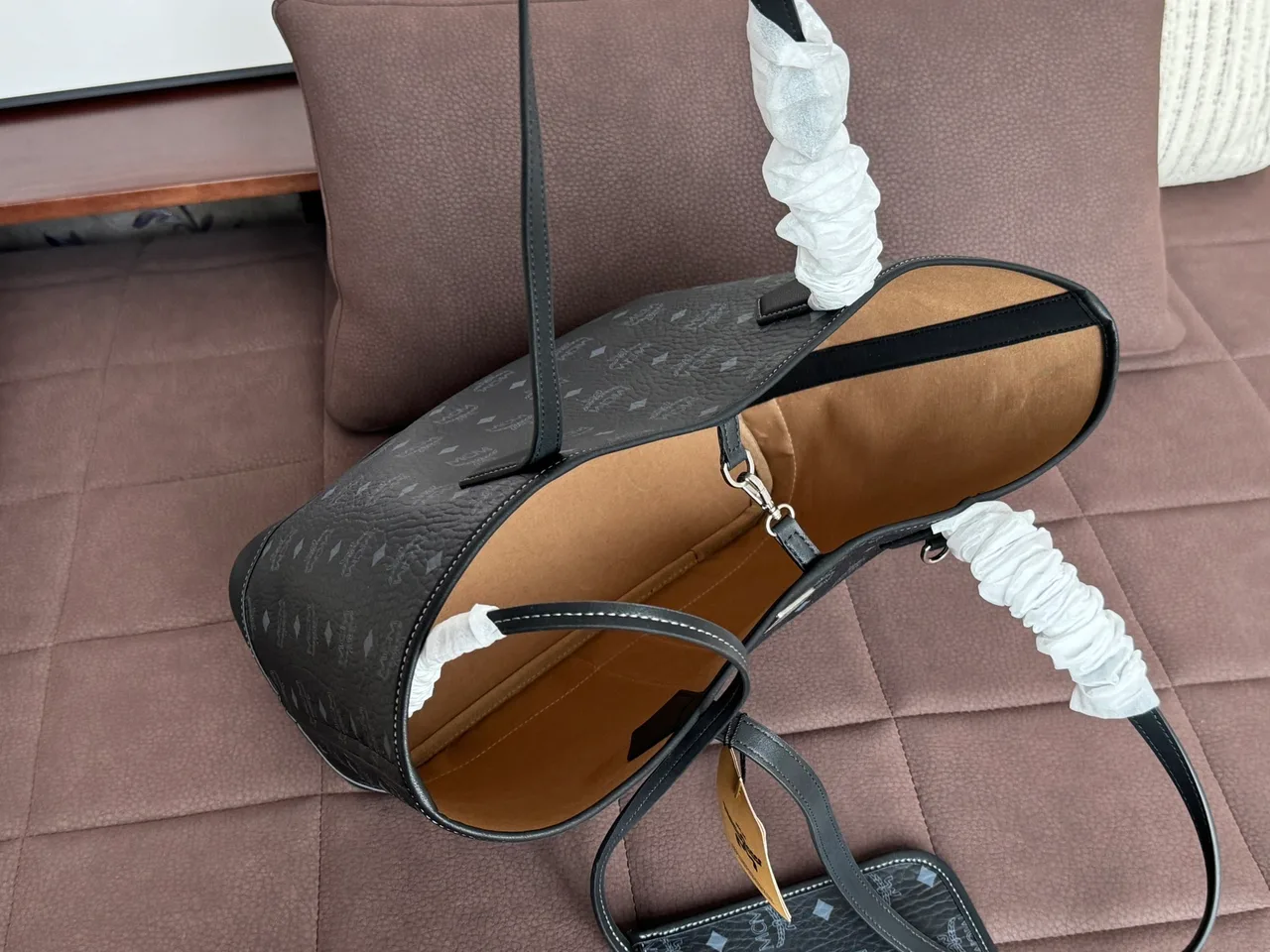 MCM Studded Monogram Twin-Handle Tote in Black · view 8