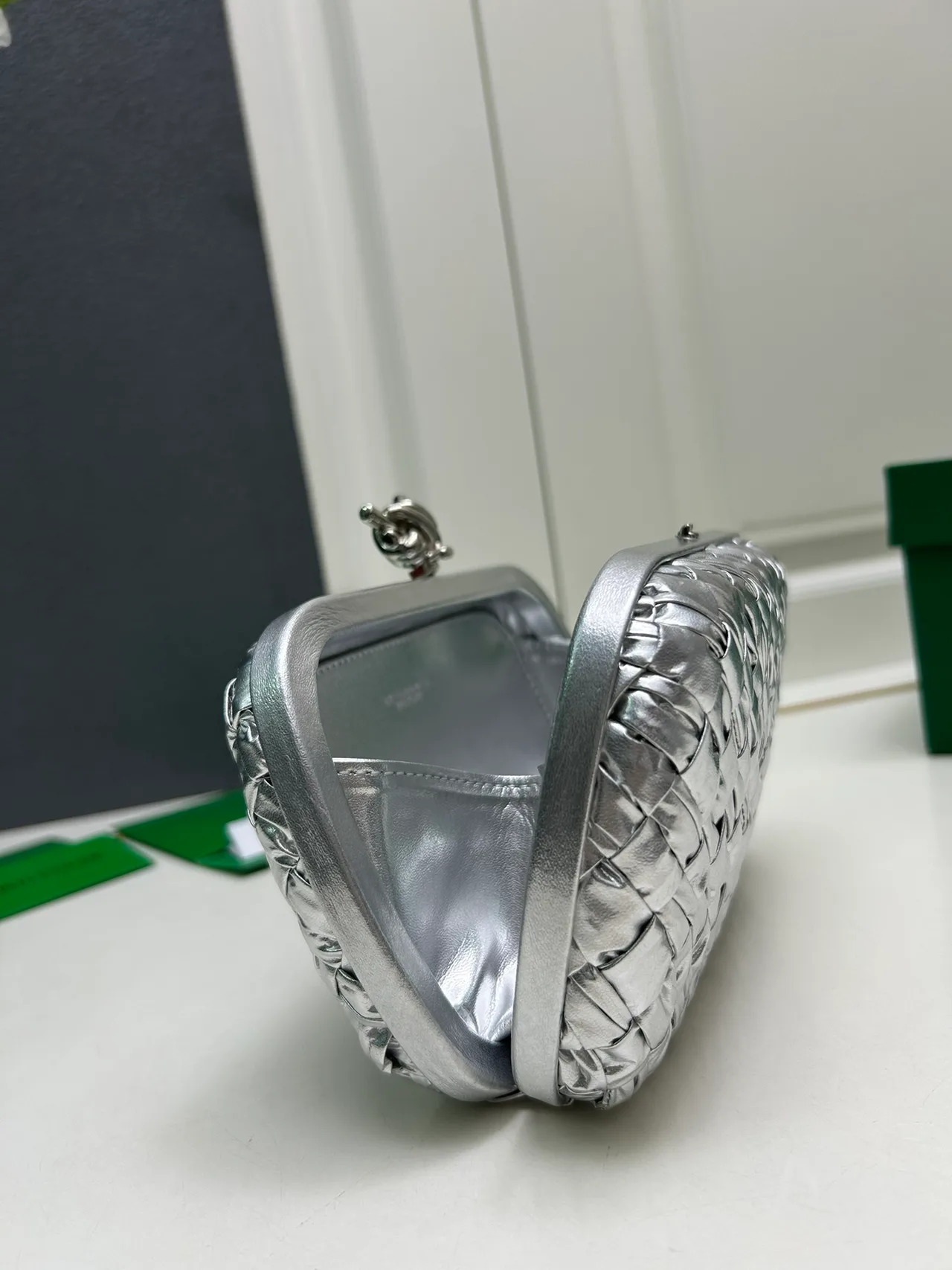 Bottega Veneta Woven Knot Clutch in Silver · view 6