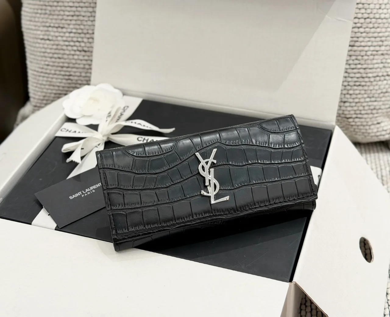 Saint Laurent Long Wallet in Beige & Black & Brown · view 8