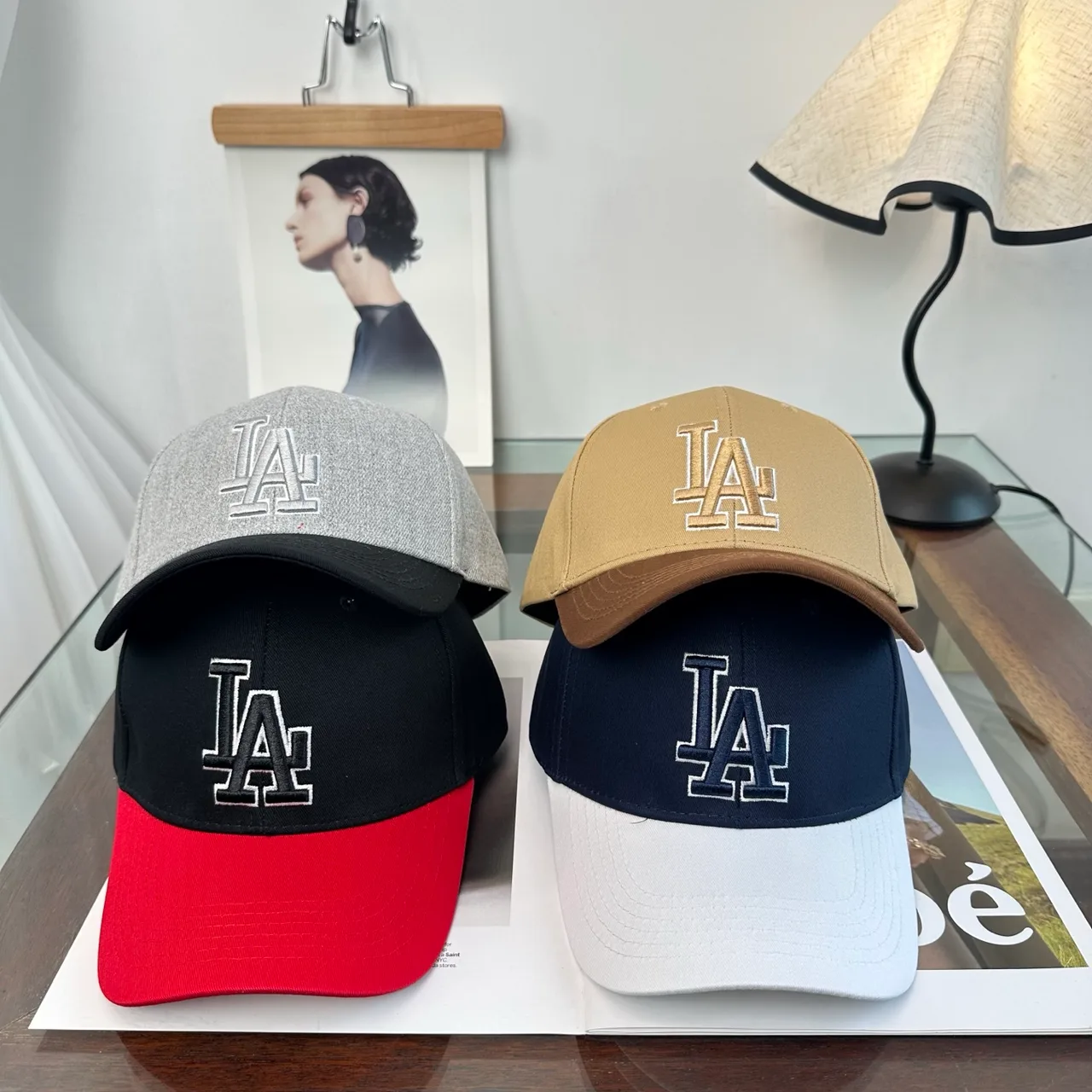 LA Letter Colorblock Baseball Cap in Grey & Brown & Black & Blue · view 1