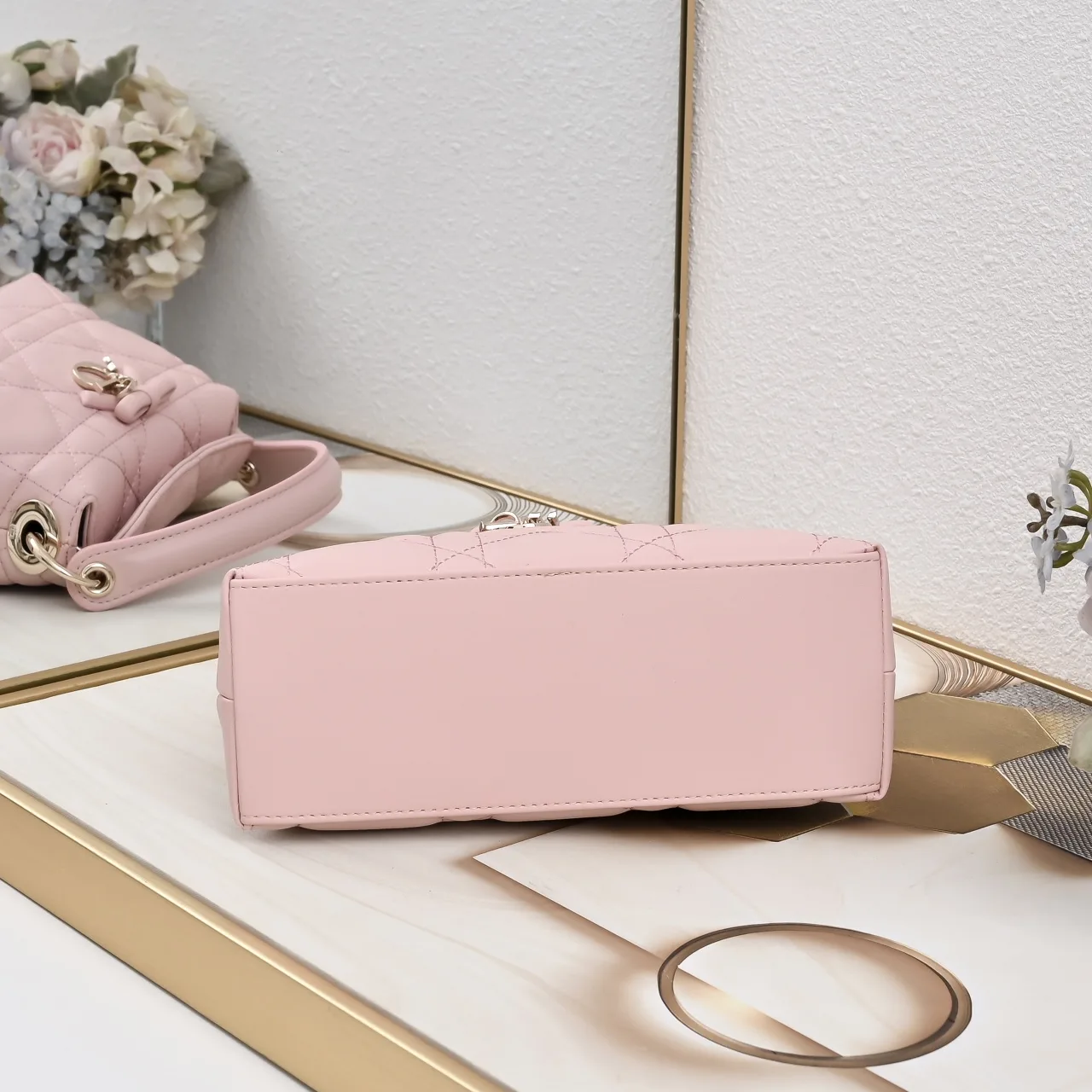 Dior Sheepskin Quilted Top-Handle Bag in Pink · view 6