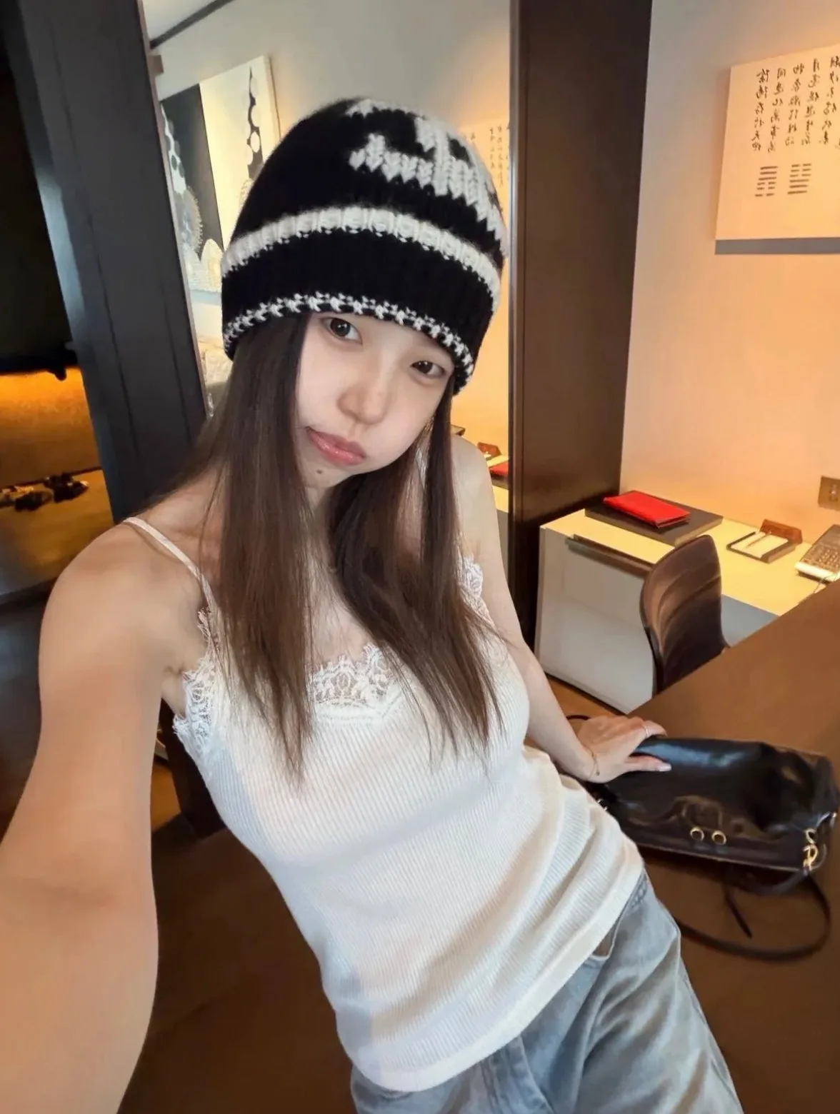 Chanel Striped CC knit beanie in Black & White & Grey · view 1