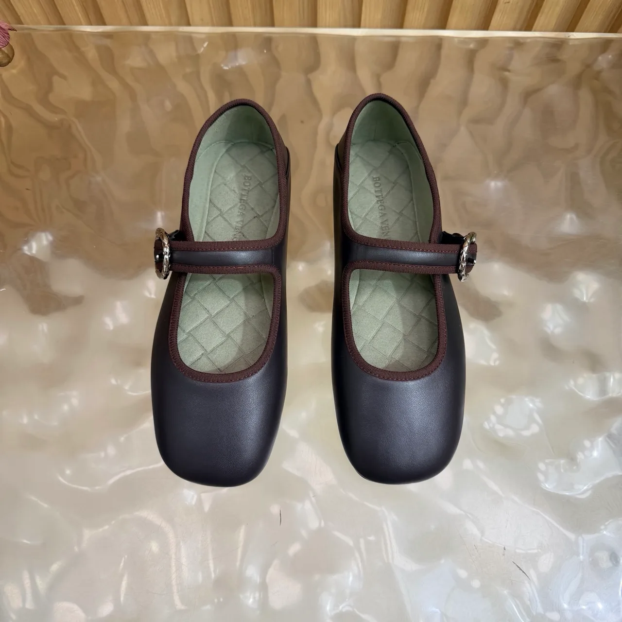 Bottega Veneta Sheepskin Quilted Buckle Mary Jane Flats in Brown · view 4