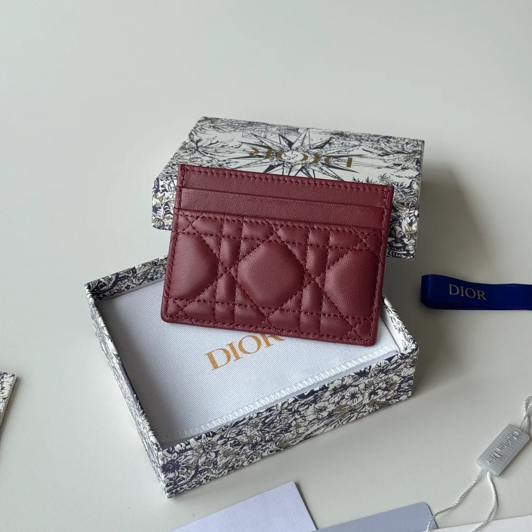 Dior Lambskin Quilted Bow Cardholder in Burgundy · view 3